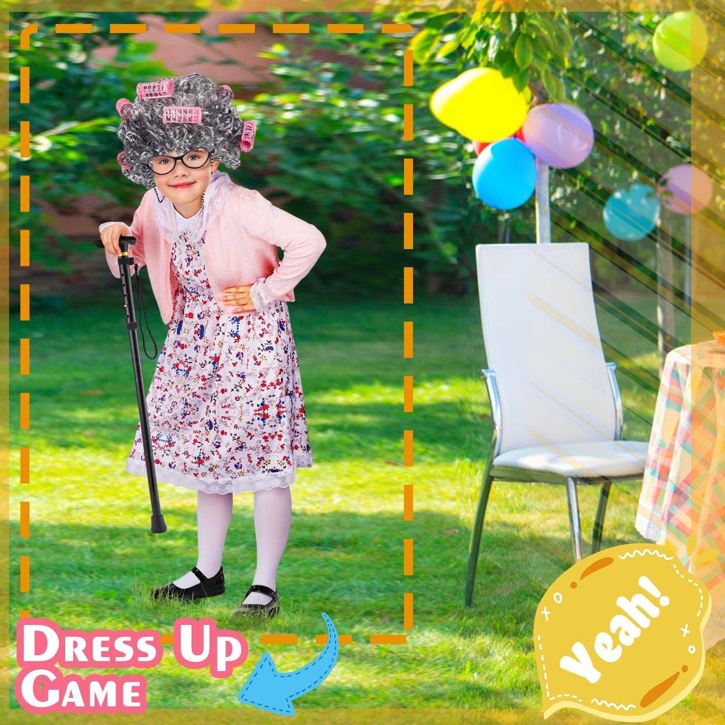 Cosweet Old Lady Costume for Girls, Grandma 100th Day of School Accessories for Kids 3-10 Years Cosplay Wig Dress up