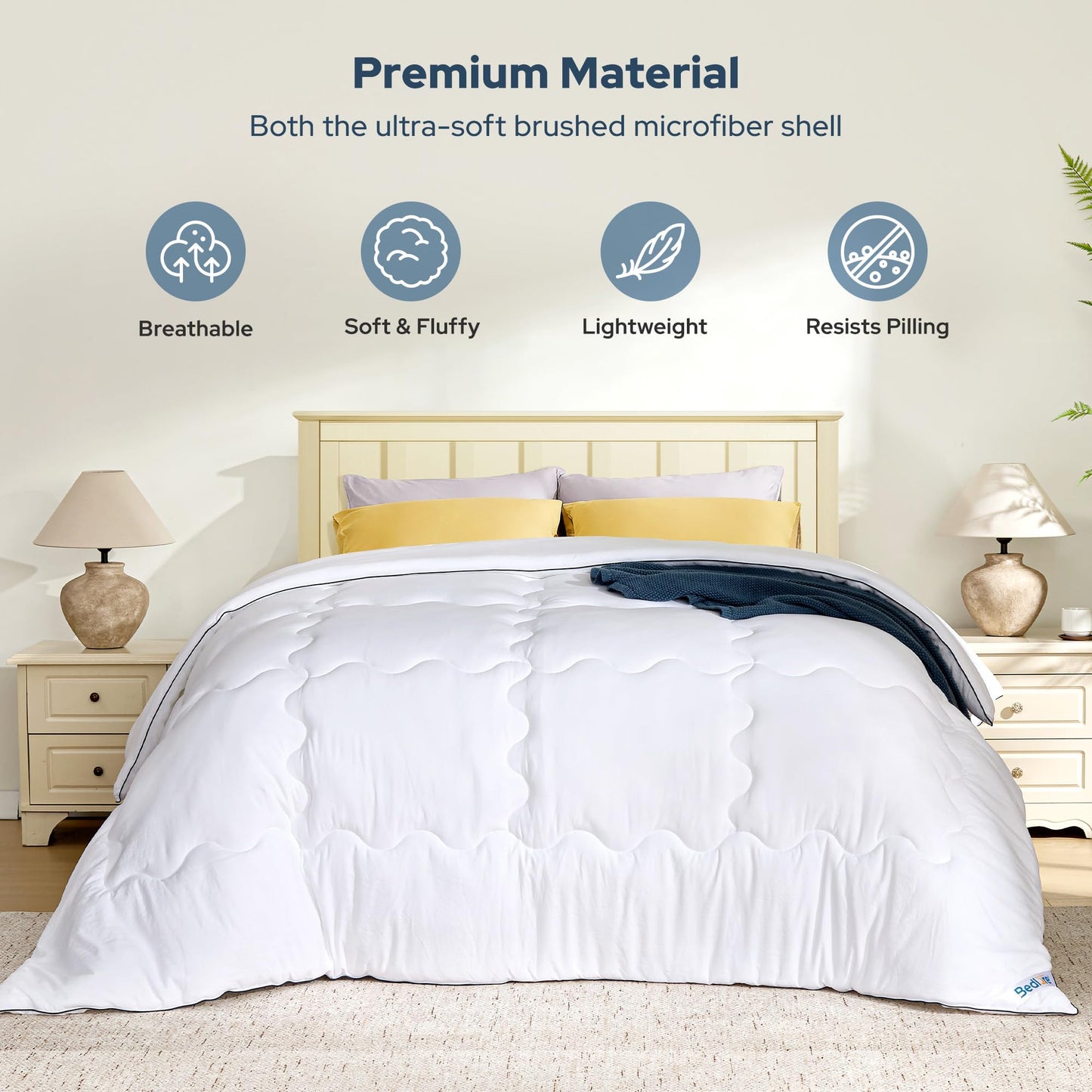 BEDLORE Queen Comforter Duvet Insert - All Season Down Alternative Quilted Bedding, Ultra Soft Lightweight with 4 Corner Tabs, Machine Washable Queen Size Bed Comforter, White 88 x 88 Inches