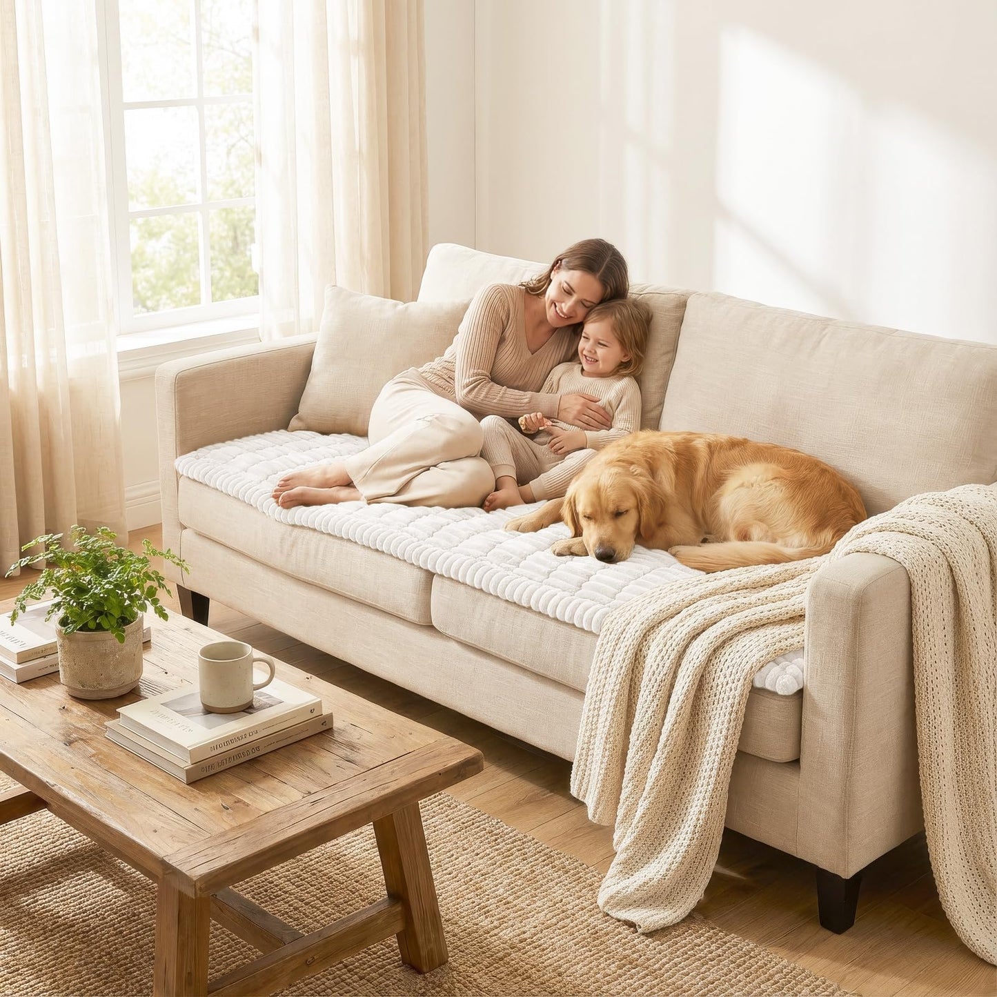 smiry Couch Cover for Dogs Washable, Non Slip Fuzzy Pet Couch Covers for 3 Cushion Sofa Pet Friendly, Thick Soft Sofa Slipcovers Cushion Protector (White, 27.6" x 82.7")