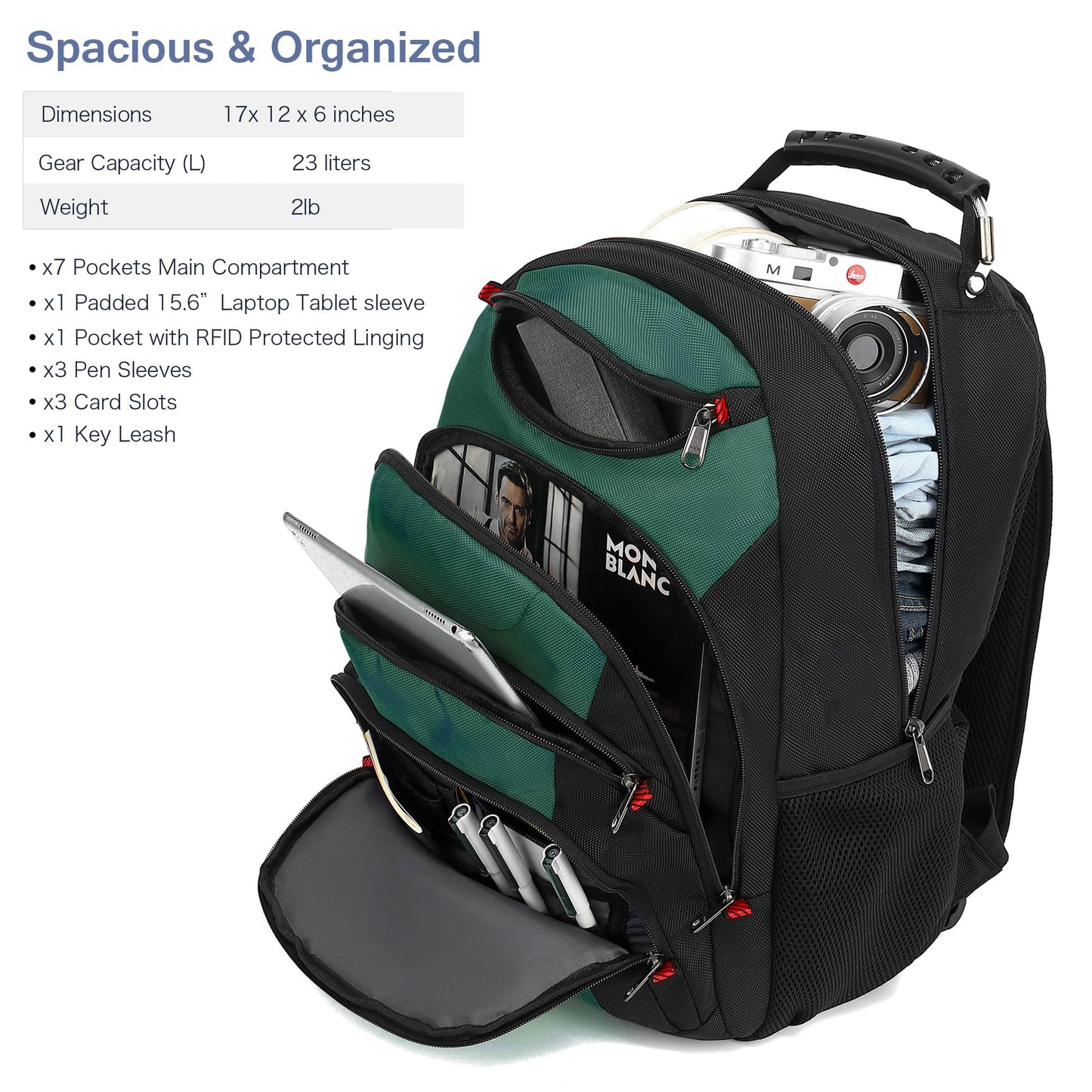 Boavan Laptop Backpack for men, 15.6 inch Laptop Bag with USB Port, Waterproof Travel Work Backpack Purse, Anti-Theft Teacher Nurse Doctor Casual Bookbags Office Business backpack，Deep Juniper Black