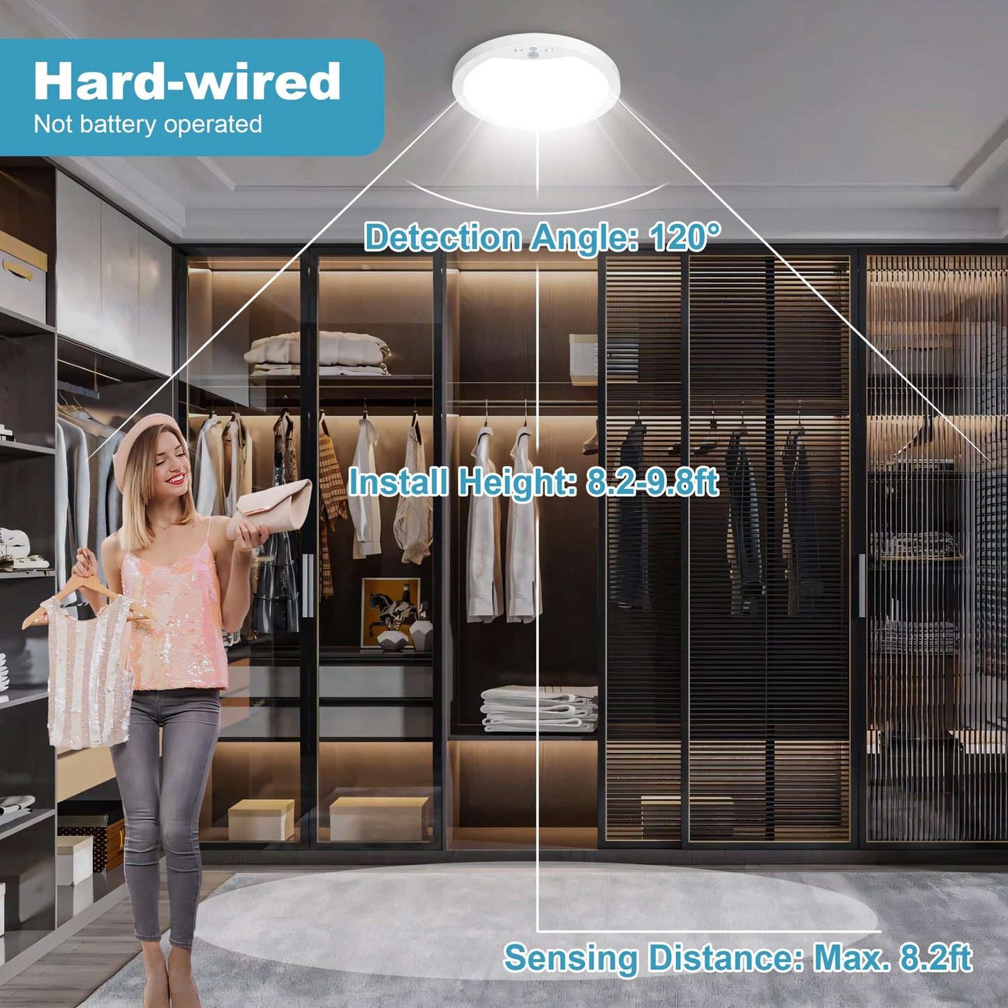 20W 9Inch Motion Sensor LED Ceiling Lights Indoor Hard-wired, Adjustable Color Temperature 3000K 4000K 6000K, Motion Activated Flush Mount Light Fixtures with 3 Light Modes for Closet Hallway, 2 Packs