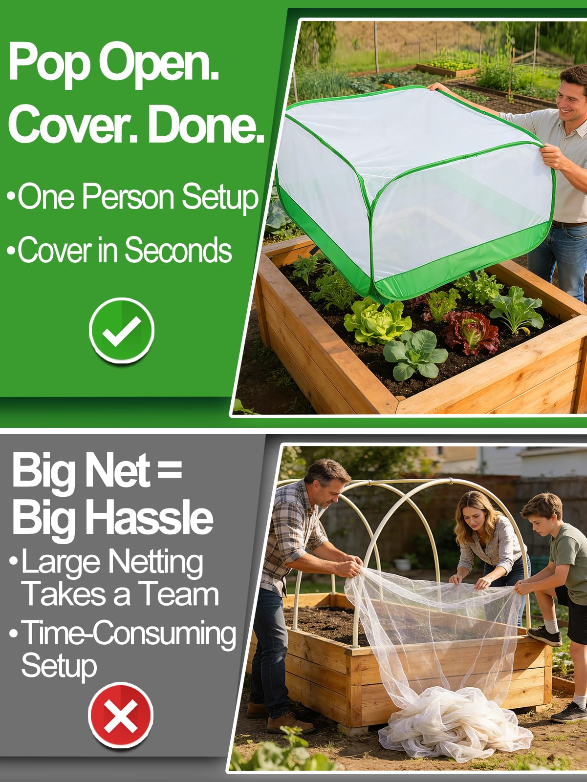 Upgraded Garden Netting - 3.3 × 3.3 × 1.65 FT Plant Covers Net for Square Raised Garden Bed, Ultra Fine Garden Mesh Netting Protection from Bird Pest Barrier Net Row Cover for Plant Fruit Vegetable