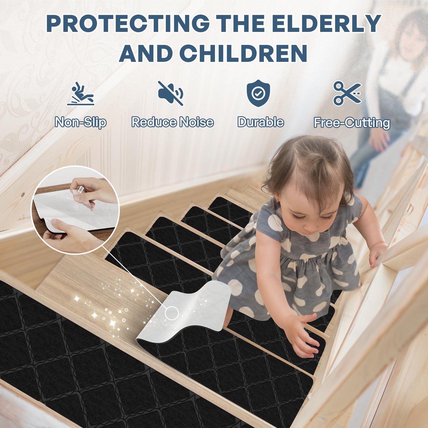 Stair Treads for Wooden Steps 8" X 30",Self Adhesive Stair Treads for Stair treads Non Slip Indoor,Reusable Carpet Stair Treads fit Non Slip Stair treads for Children Elderly and Pets 15 Pack