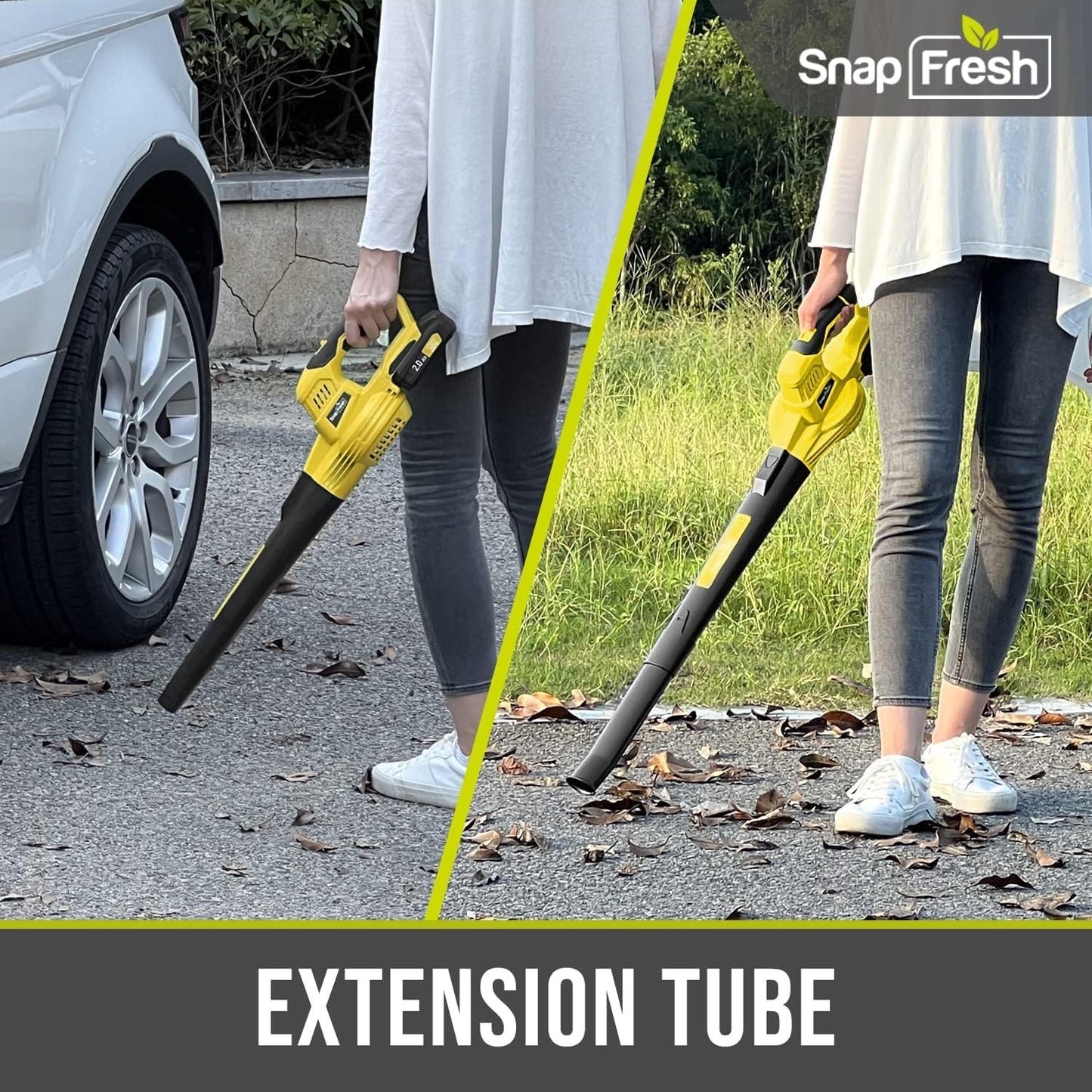 SnapFresh Leaf Blower Cordless - 20V Electric Leaf Blower with 2.0Ah Battery & Charger, Lightweight 2-Speed Leaf Blowers for Lawn Care and Yard/Garden/Patio Cleaning, Yellow
