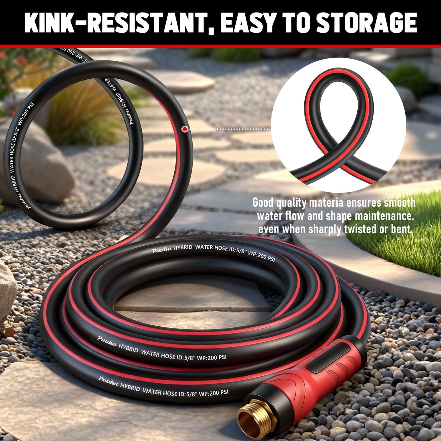 Garden Hose 25ft x 5/8", Non-Expandable Heavy Duty Premium Flexible Water Hose, No Kink, Leakproof, Lightweight Hybrid Hose with Male to Female Fittings for Household&Backyard
