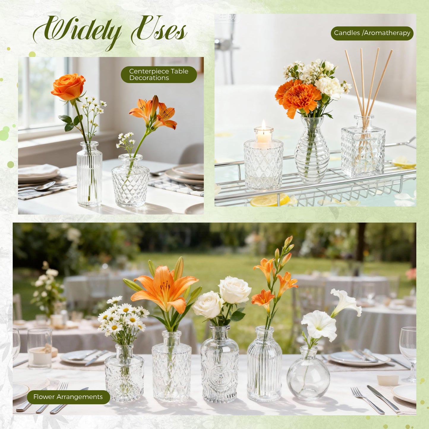 Der Rose 30PCS Small Bud Vases Bulk, 3"–5" Clear Glass Flower Vases for Wedding Home Dining Table Centerpieces Decor