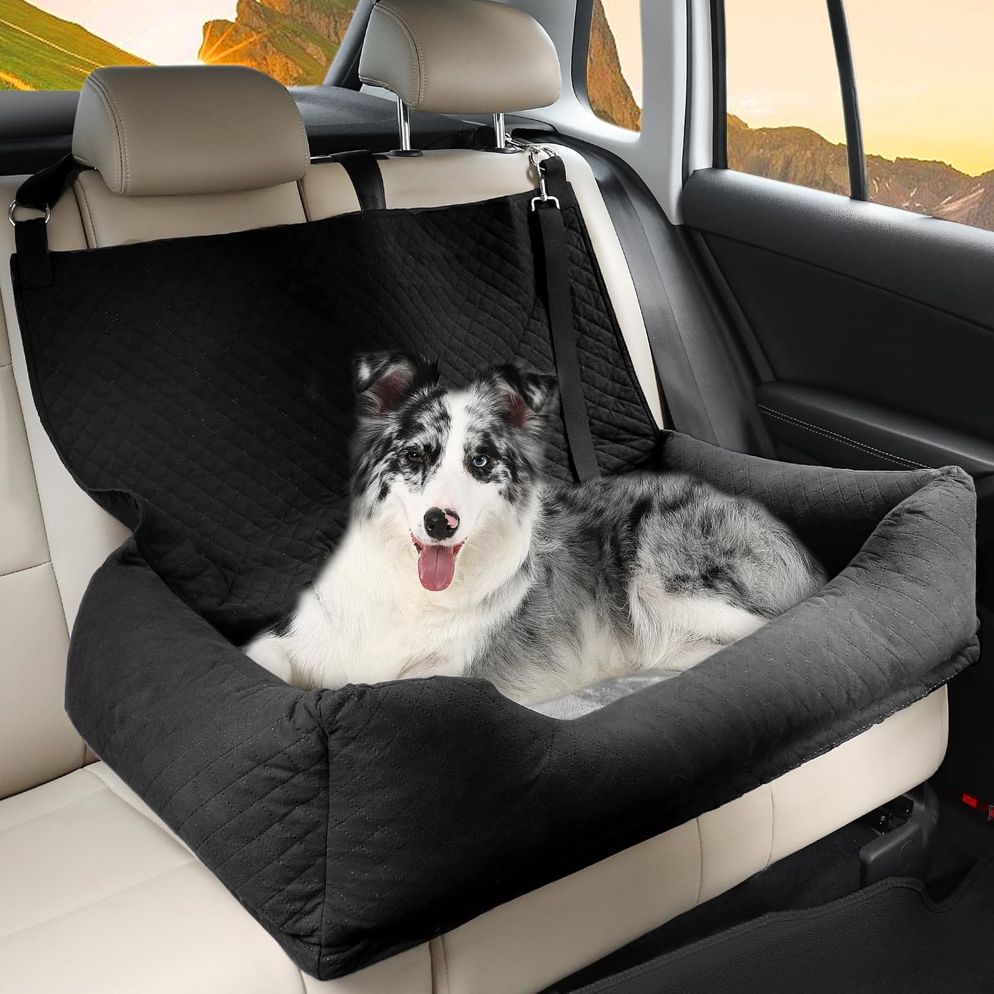 Bnonya Dog Car Seat, Pet Car Seat for Large Dogs, Safe and Comfortable Dog Car Bed Medium Under 60lbs, Multipurpose Design Washable Dog Car Seat with Non-Slip Base