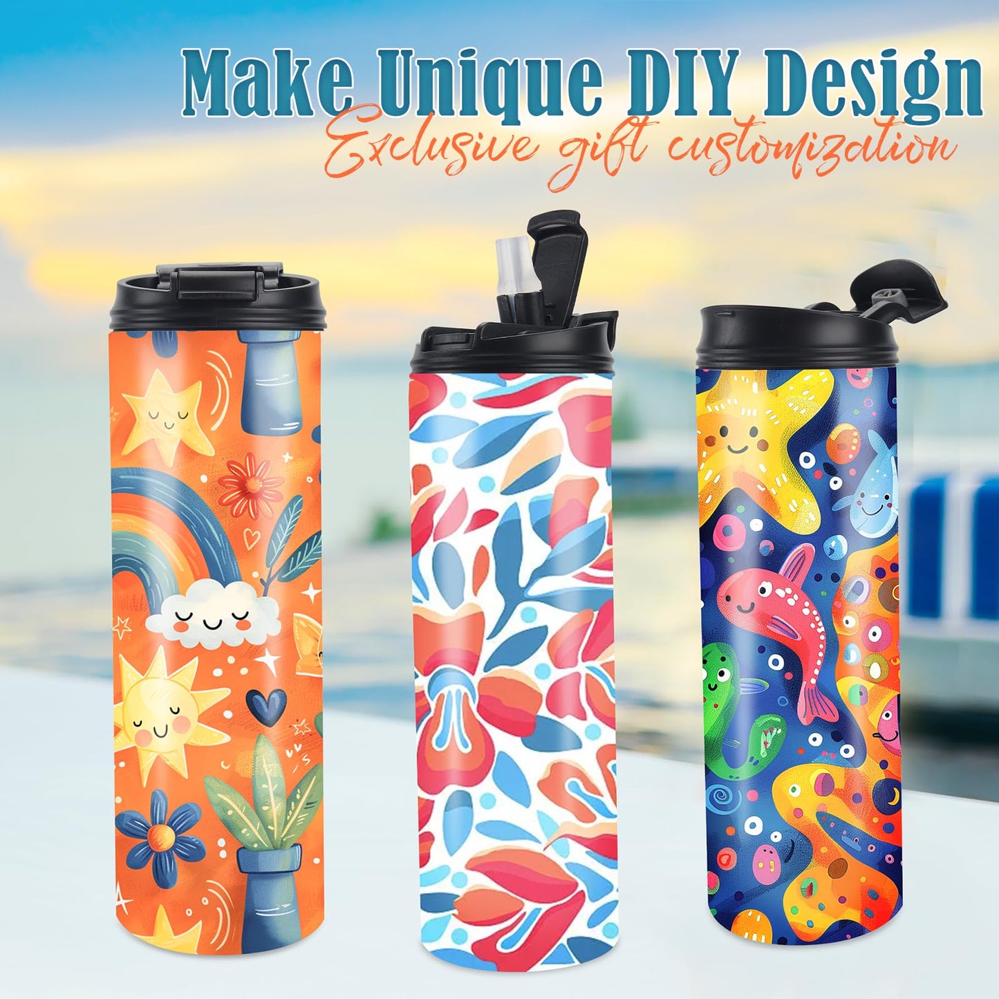 Joyclub 8 Pack Sublimation Water Bottle Blanks Dual Opening 20 oz Sublimation Tumblers with Leakproof Lid and Straw Insulated Stainless Steel Sports Cups