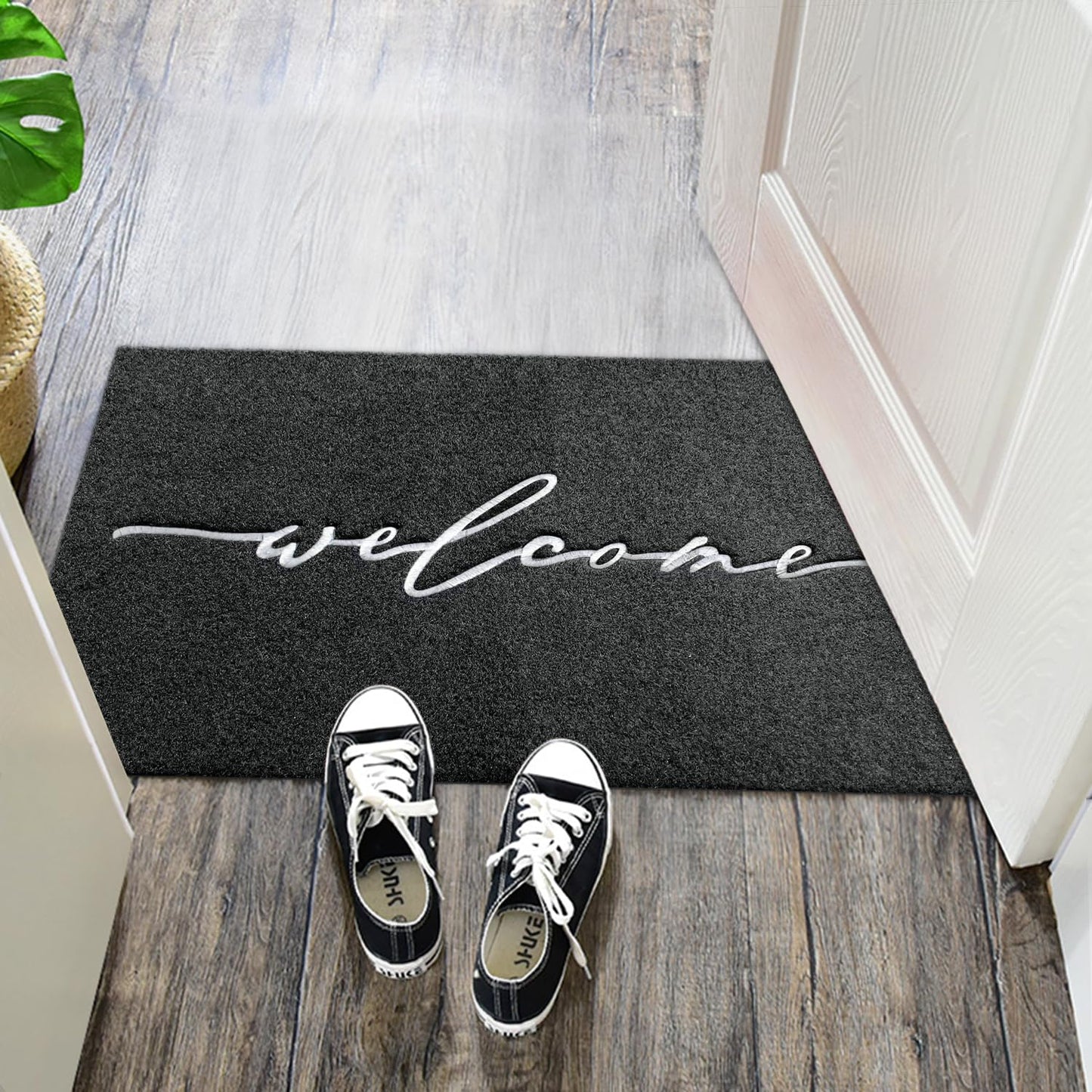 AAZZKANG Welcome Mats for Front Door Large 24"x36" with Durable Non Slip Rubber Backing Ultra Absorb Mud Easy to Clean Entry Door Mat for Indoor High Traffic Areas Outdoor Doormat Black