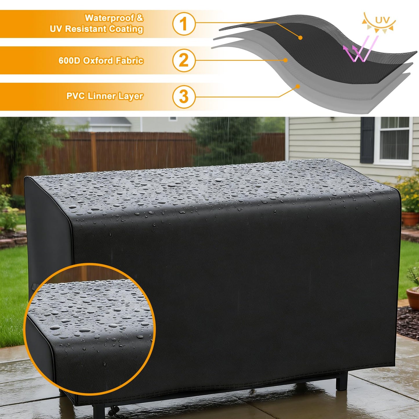 44 Inch Rectangular Fire Pit Cover for Bali Outdoor Firepit and Other Models, 44L x 26W x 24H, Heavy Duty 600D Waterproof Patio Fire Table Protector, Deck Box Cover