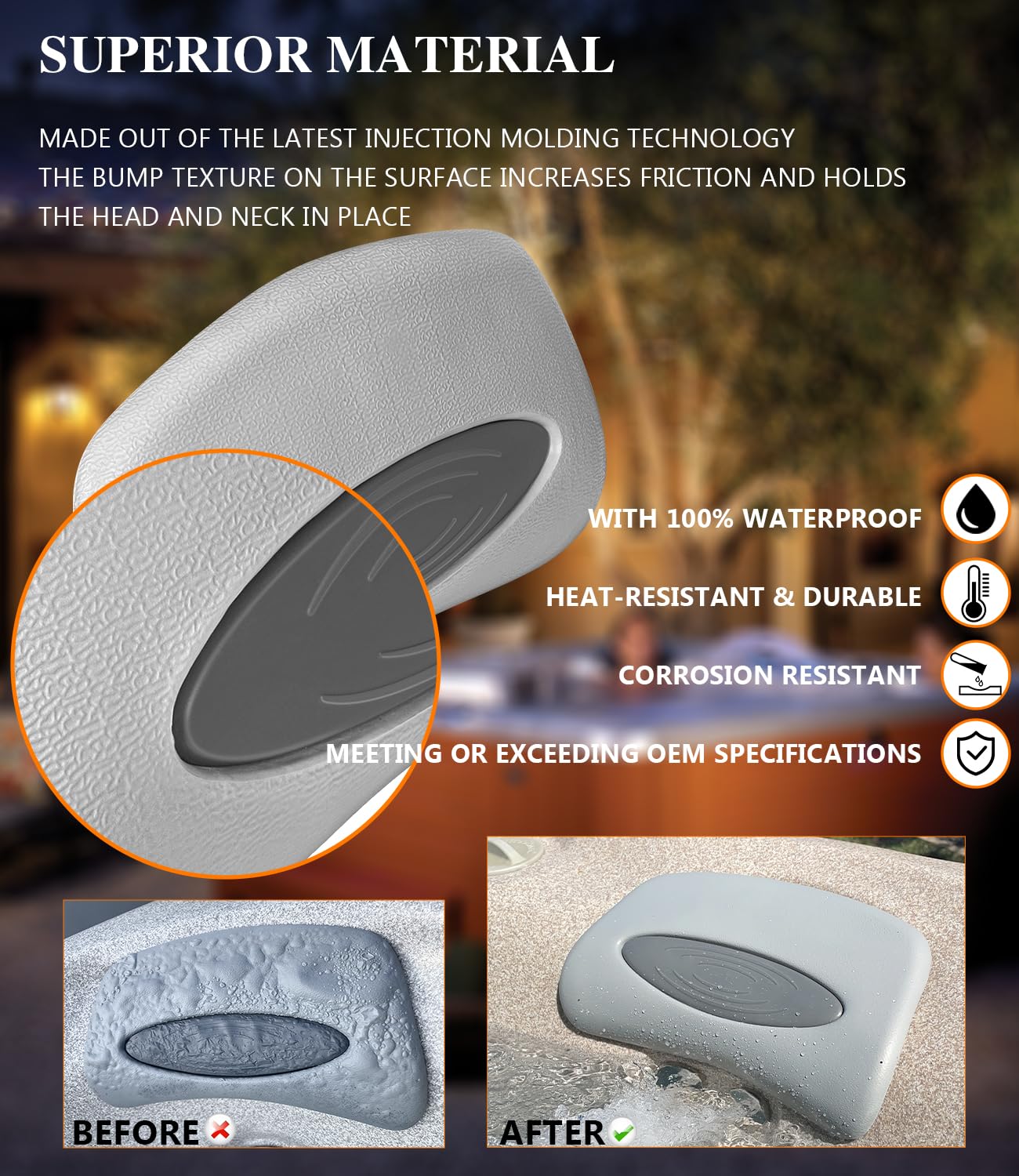 4PCS 6472-960 Replacement Spa Pillow (6455-467) with Insert (6455-482), Fit for 2001-2008 850 & 880 Sundance Series Spa, Gray