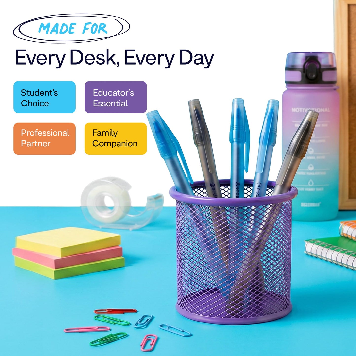 Enday Bulk Ballpoint Pens - Black & Blue Ink, Medium Point (1.0mm), Flexible Barrel, 240 Count for School & Office
