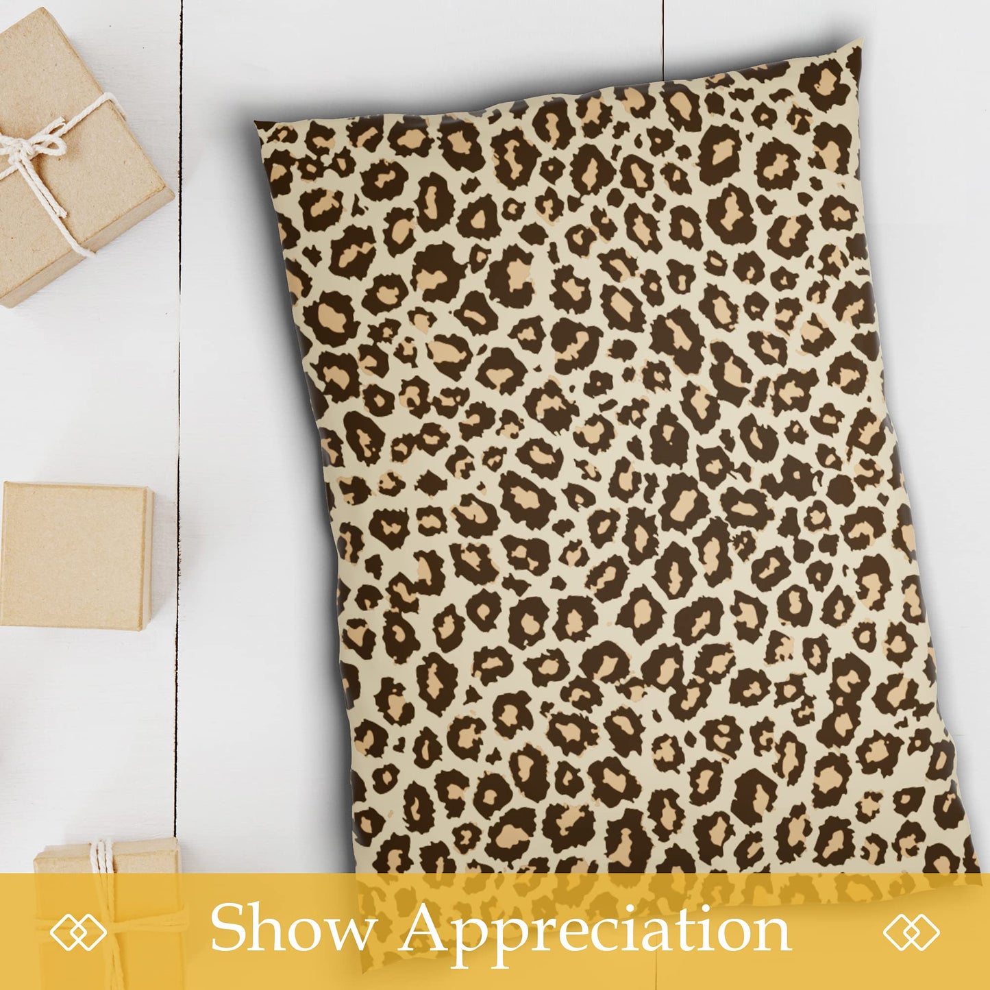 PAKABOO Poly Mailer Shipping Bags 12x15 Inch, 100 Pack, Non-Padded Envelopes with Tamper Proof Self-Seal, Leopard Brown Print Packaging