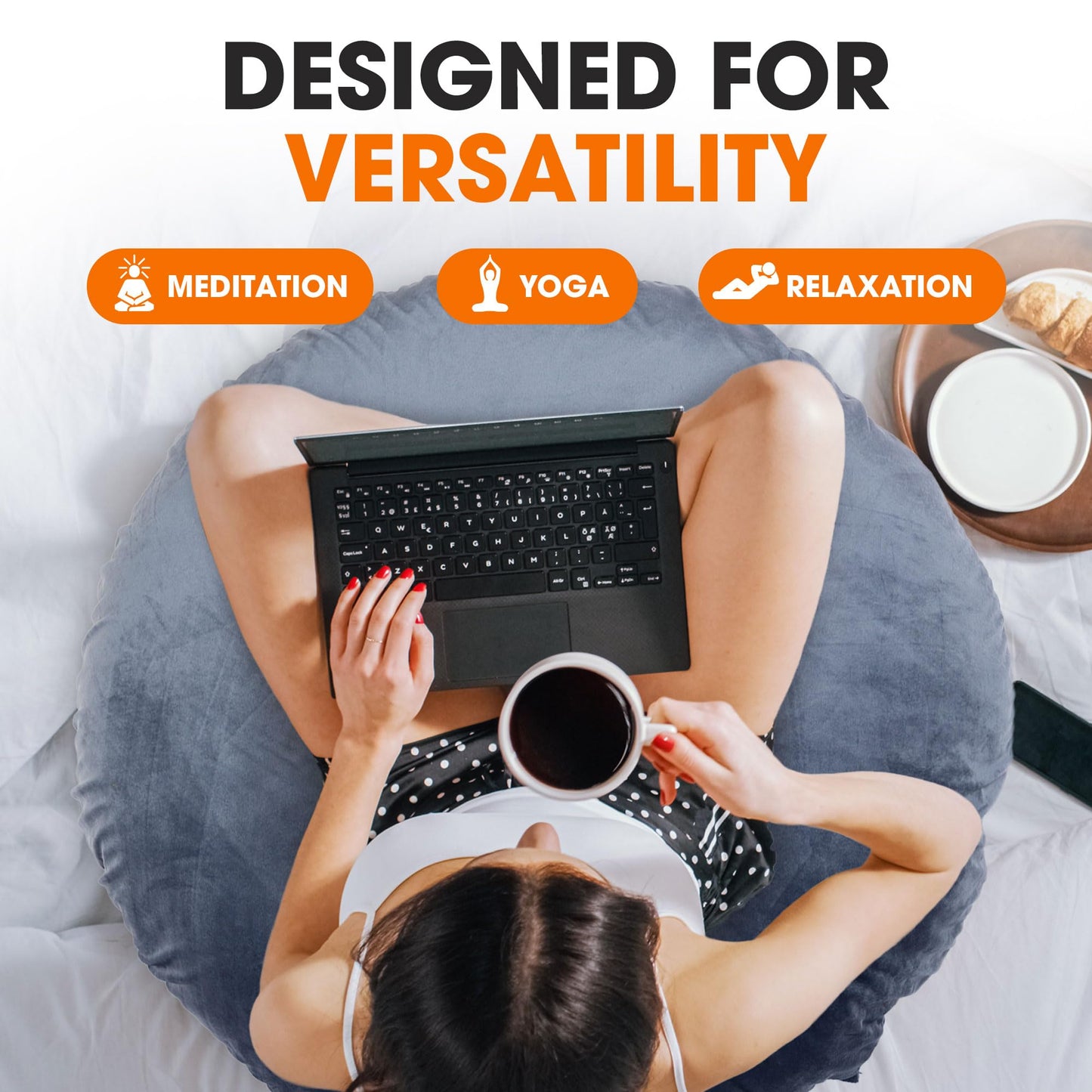 Cheer Collection Extra Large Floor Pillow, 32" Round Meditation Cushion, Oversized Yoga Pillow & Floor Cushions for Adults, Floor Pillows for Sitting, Meditation, and Seat Cushion - Navy Blue