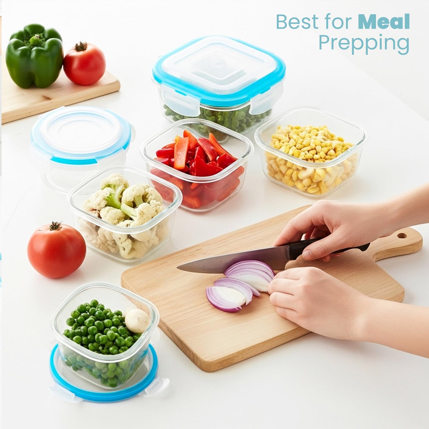 KICHLY 9 Pack Glass Container Food Storage with Airtight Lids, Leakproof Lunch Boxes, BPA-Free, Large, Small and Round Meal Prep Glass Storage Containers, Microwave Safe