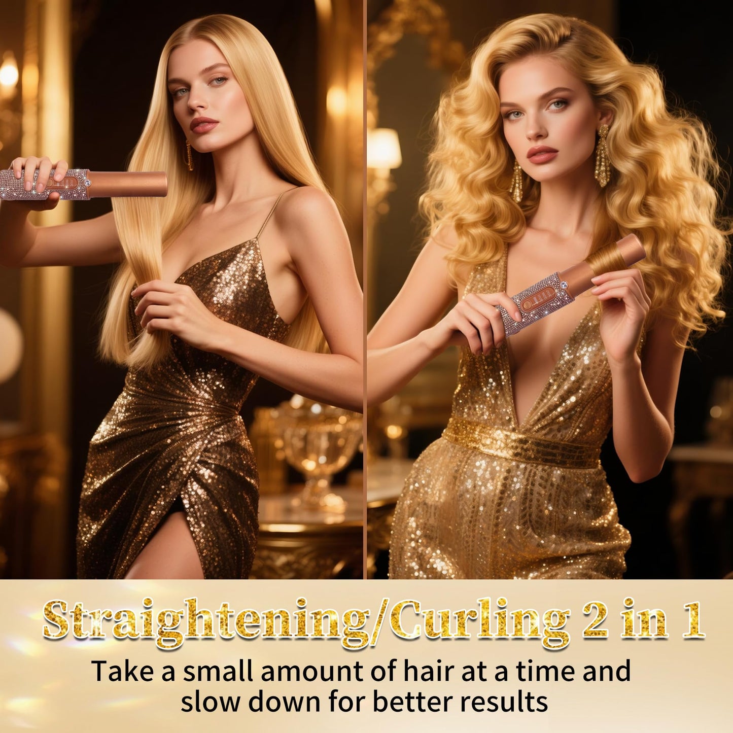 Cordless Hair Straightener, Portable Straightener 2 in 1 for Hair Straightening and Curling, Fast Heating Cordless Flat Iron, 5000mAh hair straightener travel,210°C/410°F within seconds (Libre)