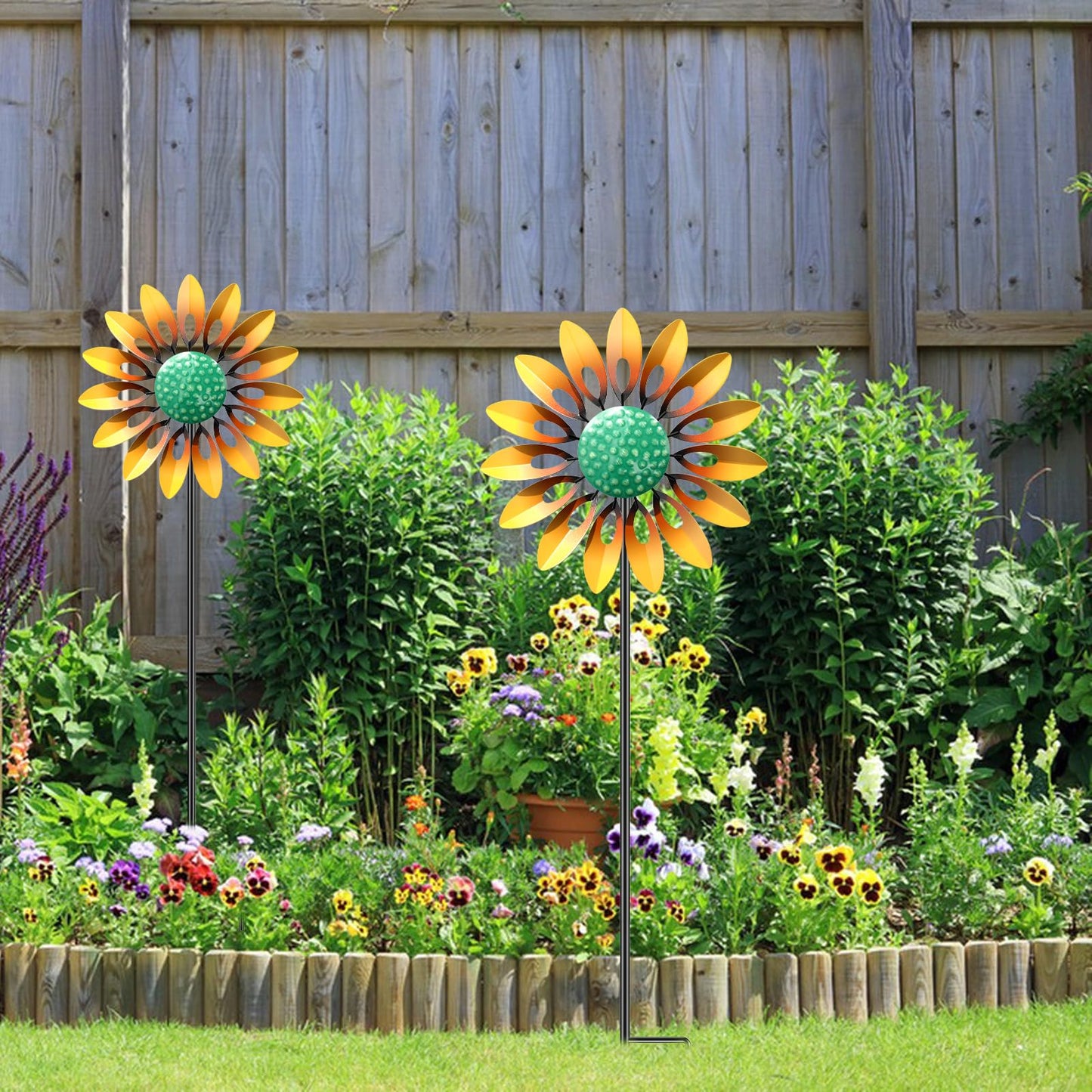 Sunflower Wind Spinners Outdoor, MeyRolizn Metal Pinwheel Wind Sculpture with Stake, Small Windmill for Garden Lawn Yard Patio Outside Art Decor (2pcs Yellow)