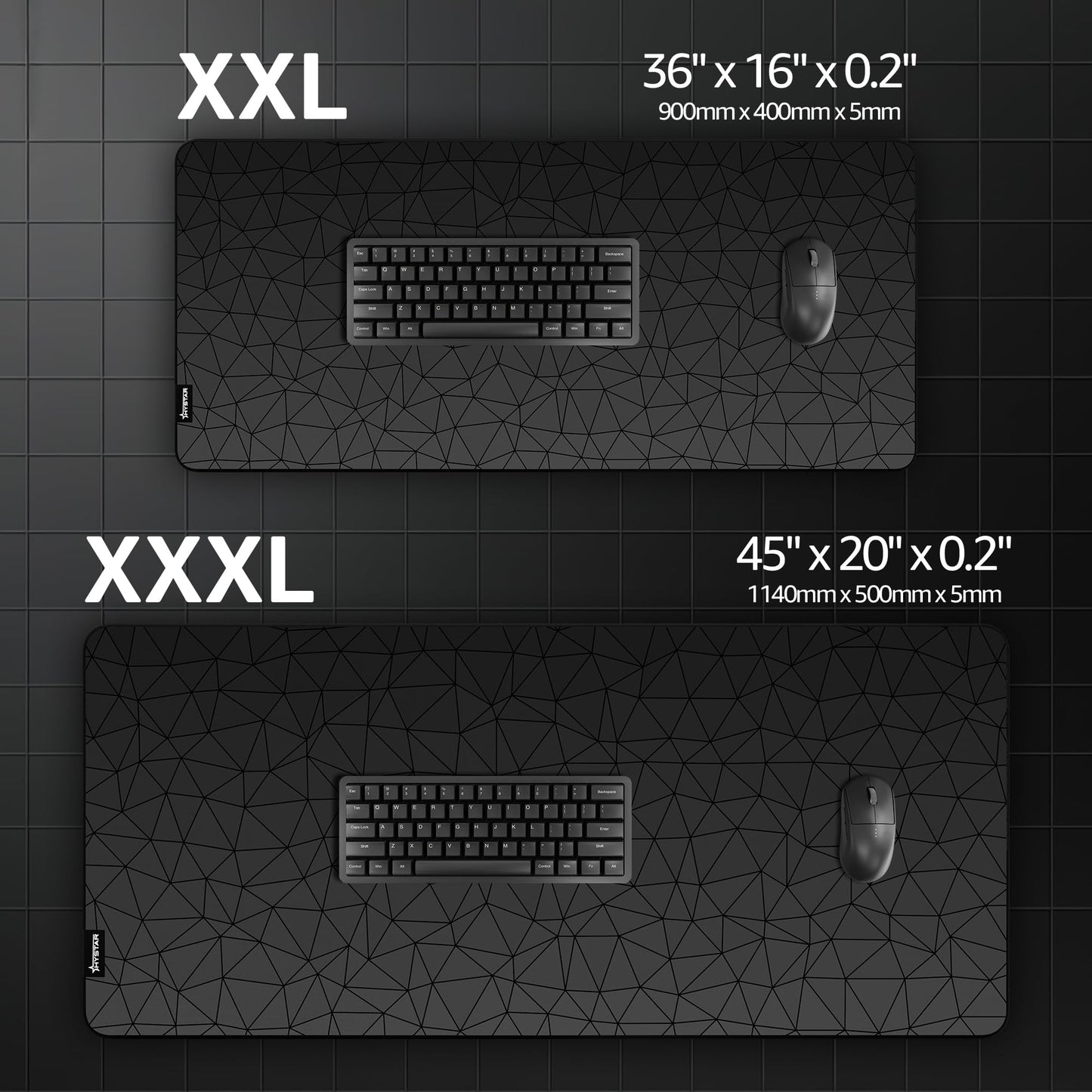 Hystar® Extended Gaming Mouse Pad | XXL 36" x 16" | 5mm Thick, Waterproof Surface, Smooth Polyester Fabric, and Natural Rubber Base | Poly (Black)