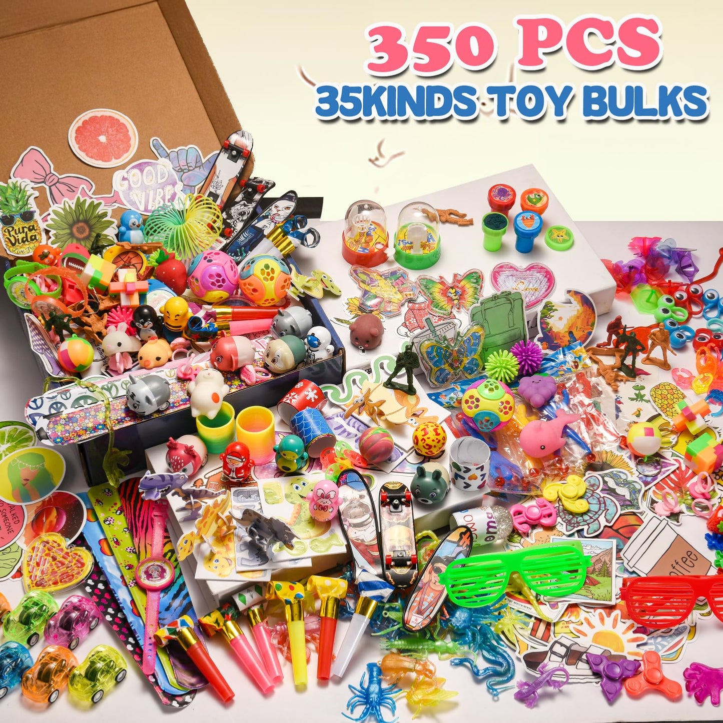350 Pcs Bulk Party Favors for Kids Ages 3-6 6-8 8-12, Pinata Filler & Goodie Bag Stuffers, Treasure Chest Prizes for Classroom, Birthday Party Supplies Toys for Boys & Girls Christmas, Valentine Gifts