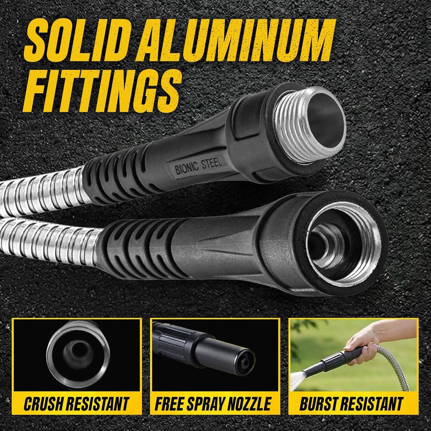 BIONIC STEEL 50 Foot Garden Hose 304 Stainless Steel Metal Water Hose – Super Tough & Flexible, Lightweight, Crush Resistant Aluminum Fittings, Kink & Tangle Free, Rust Proof, Easy to Use & Store
