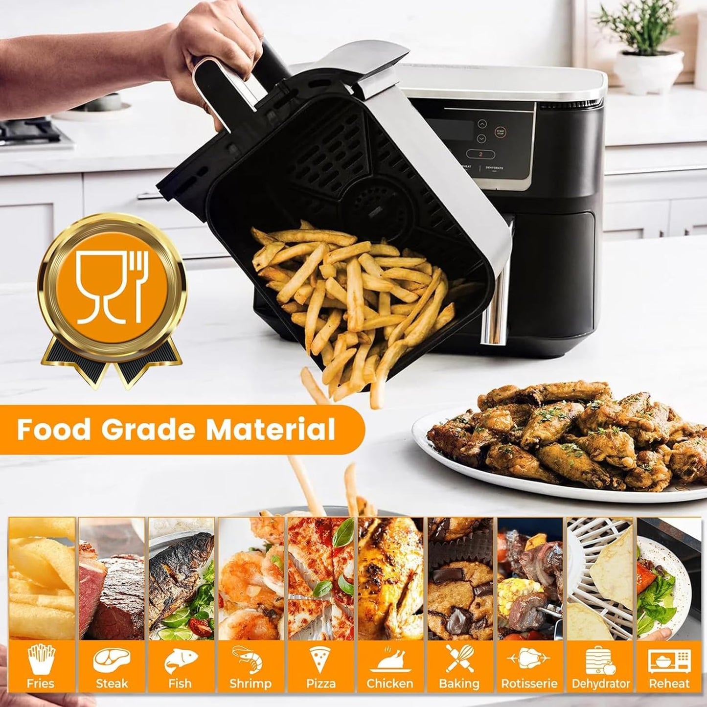 Air Fryer Grill Pan for Ninja Foodi DZ401 DZ550 10QT DualZone Air Fryers, Replacement Air Fryer Crisper Plate Grill Plate Tray Accessories with Rubber Bumpers, Dishwasher Safe