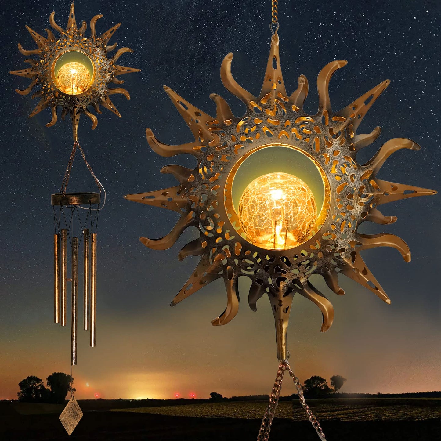Sun Wind Chimes Solar Retro Windchimes Sympathy Gift, Wind Chimes Outdoor, Gifts for mom, Gifts for Grandma, Memorial Wind Chimes