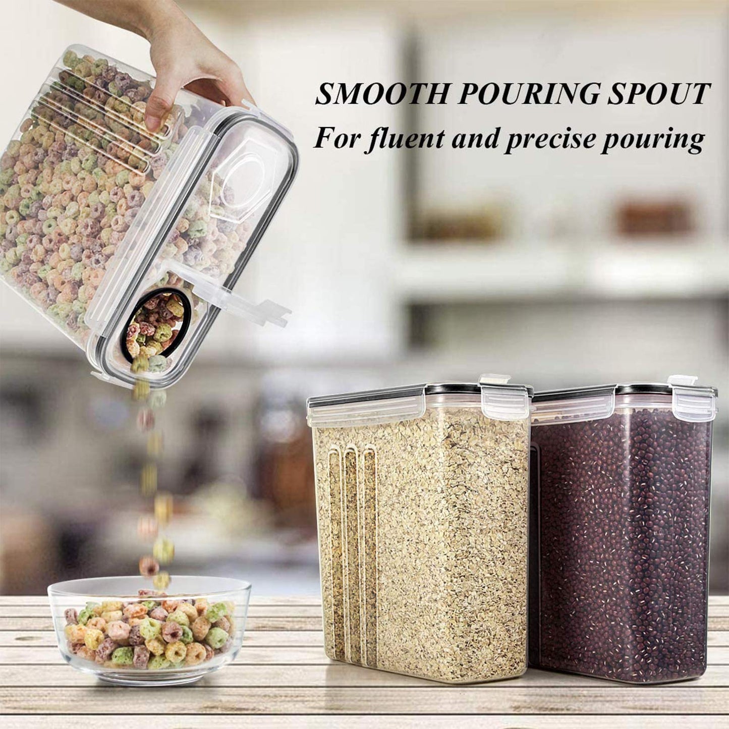 Wildone Cereal & Dry Food Storage Containers, Airtight Cereal Storage Containers Set of 8 [2.5L / 85.4oz] for Sugar, Flour, Snack, Baking Supplies, Leak-proof with Black Locking Lids