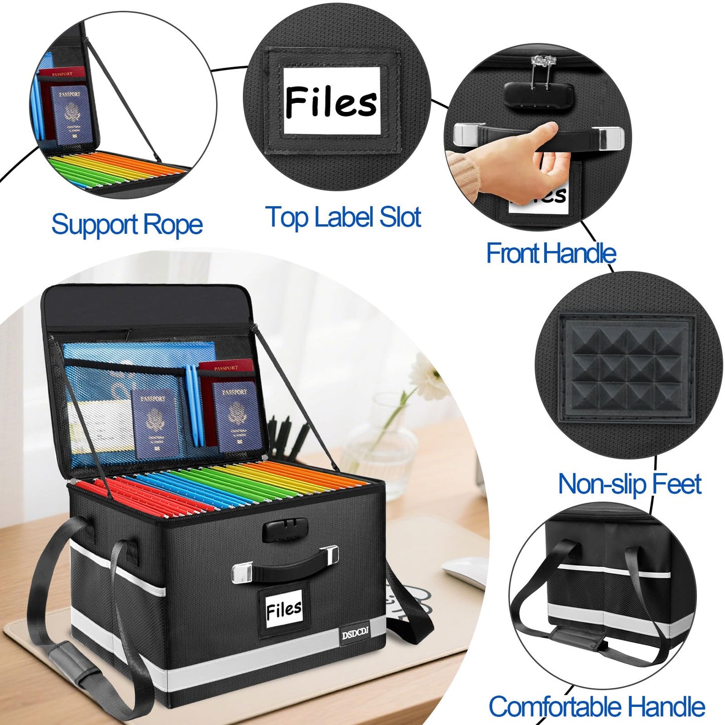 DSDCDJ Upgraded Fireproof File Box with Stay-Open Straps, Fireproof Document Box with Lock, Portable File Organizer Filing Cabinet with Handles for Hanging Letter/Legal Folder, 15.5" x 12.3" x 10.5"