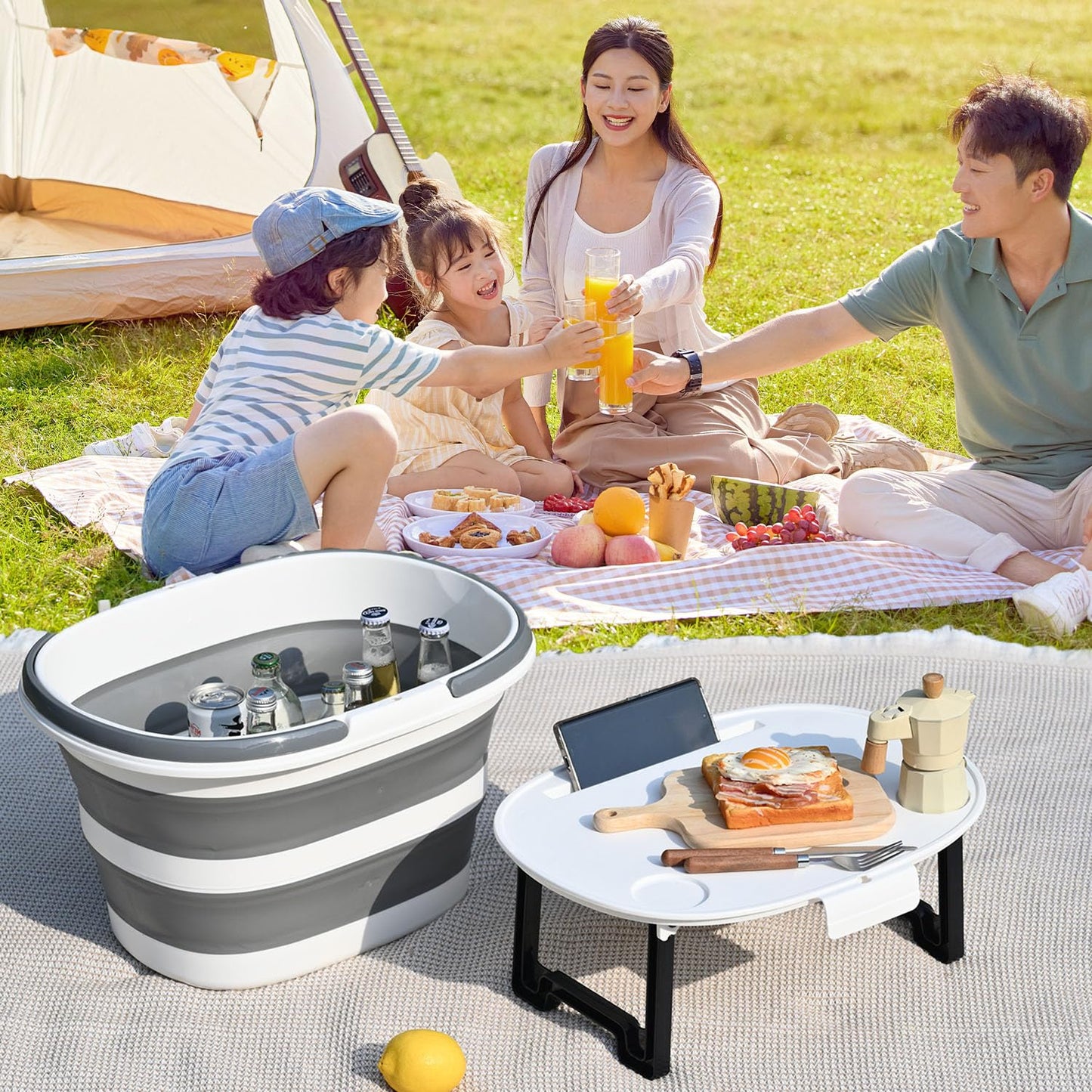 Lesipee Upgraded16L Collapsible Mop Bucket with Multi-Functional Lid - 4-in-1 Foldable Silicone Tub with Table Surface, Floor Stand, Space Saving 4.2 Gallon Storage Solution for Home & Outdoor