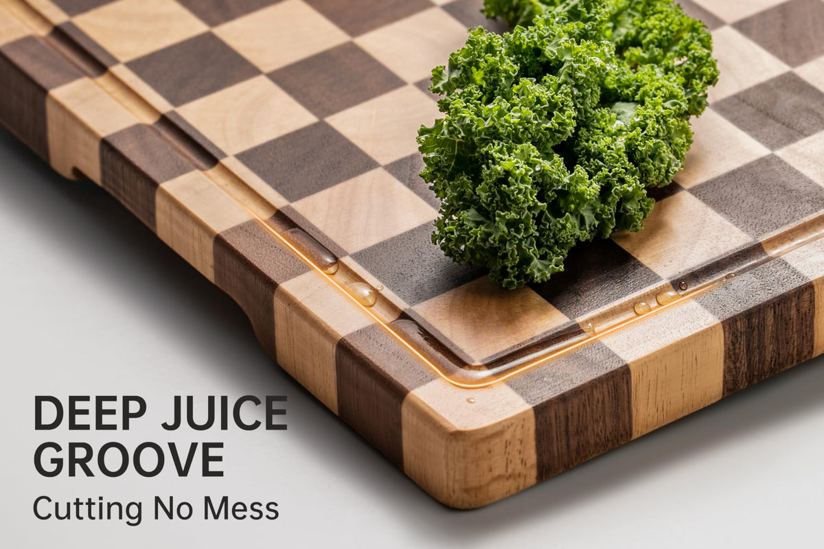 THETCHRY Cutting Boards for Kitchen, Checkered Cutting Board Upgraded, Acacia Wood Chopping Board with Juice Grooves & Handles, Large Butcher Block Serving Tray with Gift Box, 17" x 12" x 0.8"