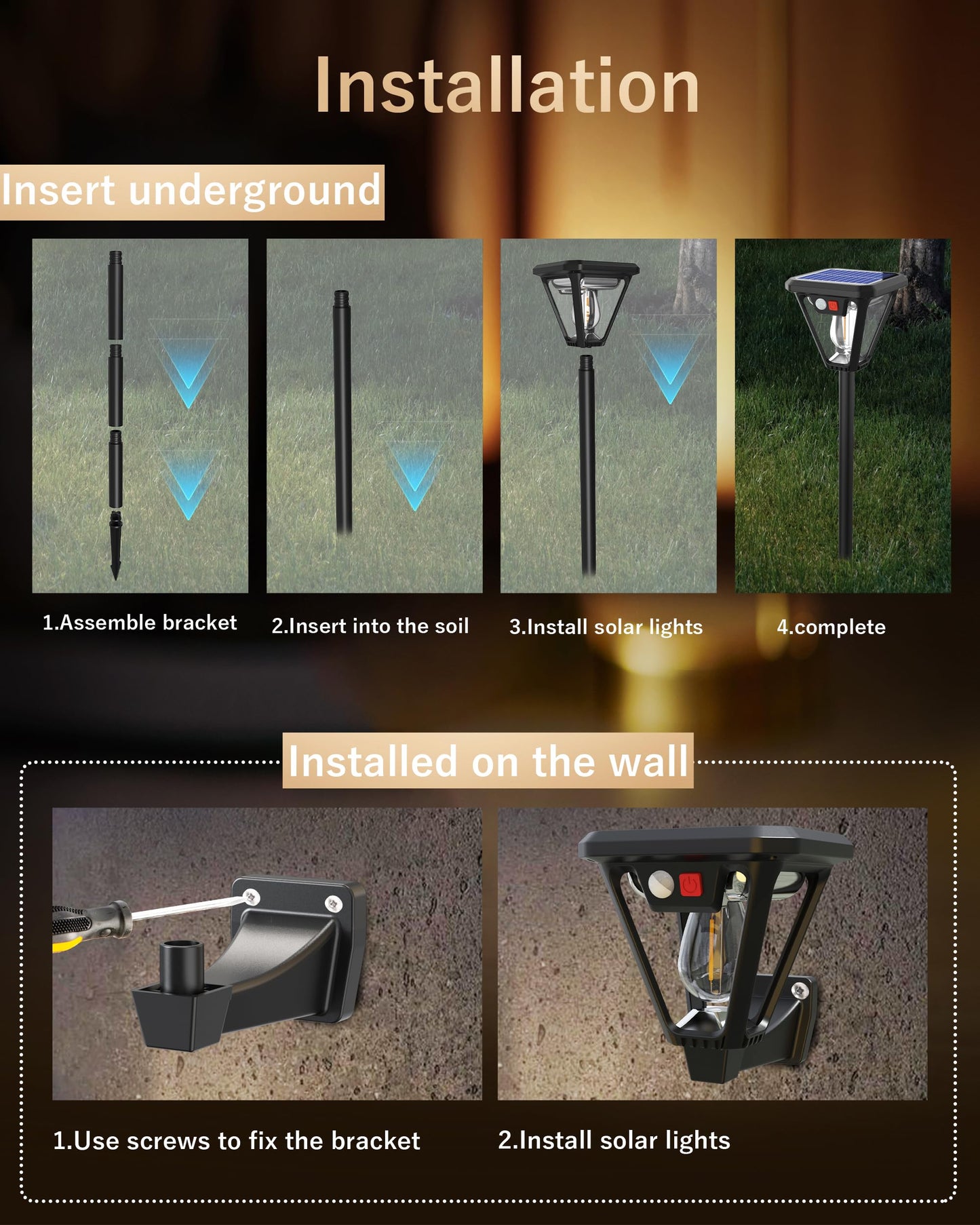Solar Lights Outdoor Waterproof 4Pack with Motion Sensor，Solar Pathway Lights Decorative Solar Garden Lights Landscape Lighting for Yard, Walkway, Driveway