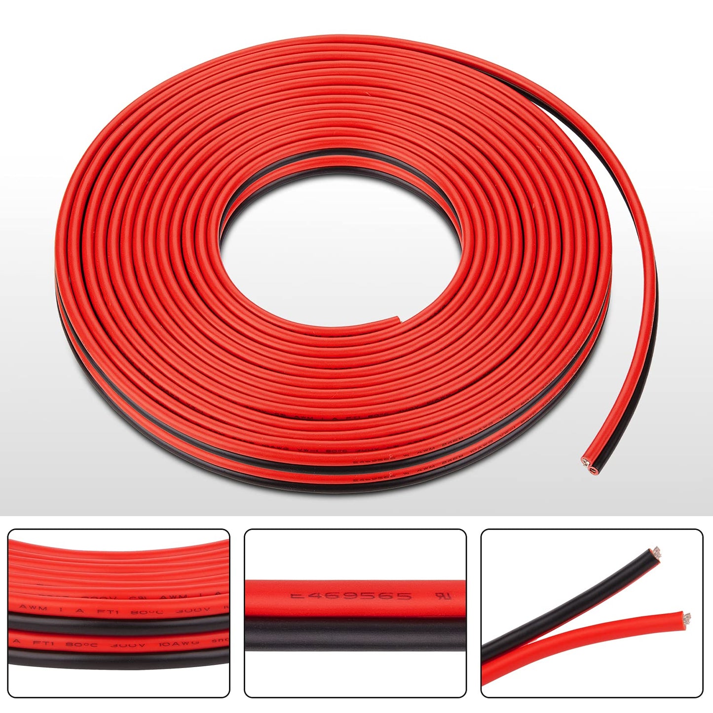 10 Gauge Wire - iGreely 30 FT 10/2 Gauge Tinned Copper Low Voltage Wire Electrical Wire Cable for Solar Panel Car Audio Automotive Trailer Marine Harness Wiring 10AWG 30Ft