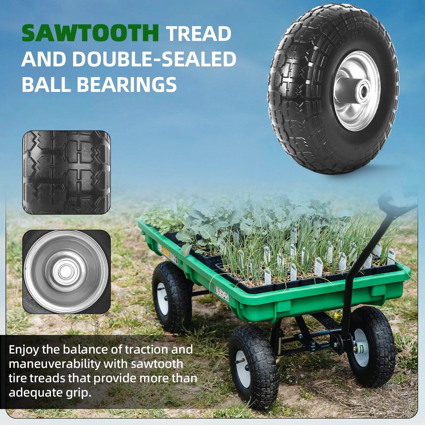 AR-PRO (2-Pack) 4.10/3.50-4" Tire and Wheel Flat Free - 10" Solid Rubber Tires Wheel with 5/8" Bearings and 2.2" Offset Hub - Perfect for Wheelbarrow, Hand Truck, Garden Carts, Yard Wagon Dump Cart