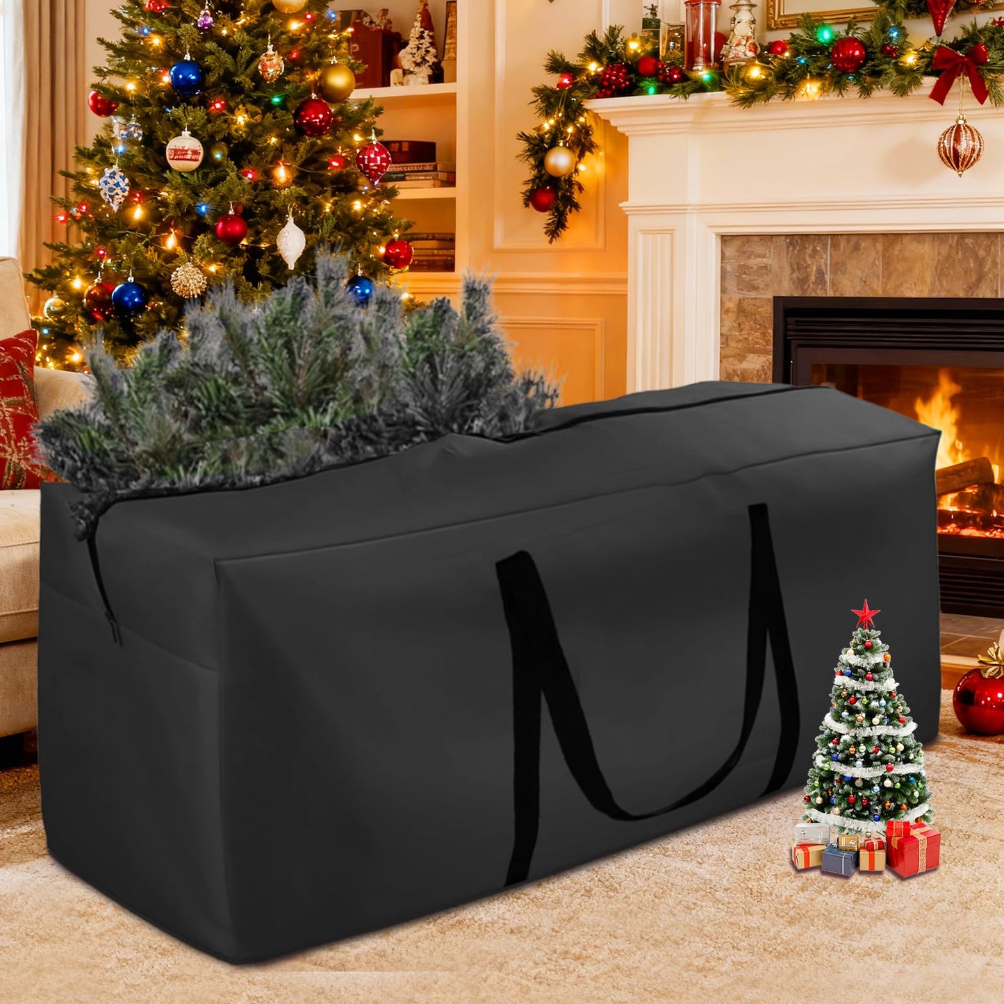 Christmas Tree Storage Bag Fits 9-12 Ft Tall Artificial Xmas Trees, 420D Oxford Heavy-Duty Waterproof Storage Bags, 68" L X 30" W X 20" Extra Large Xmas Tree Bag with Handles & Zipper (Black, 2 Pack)