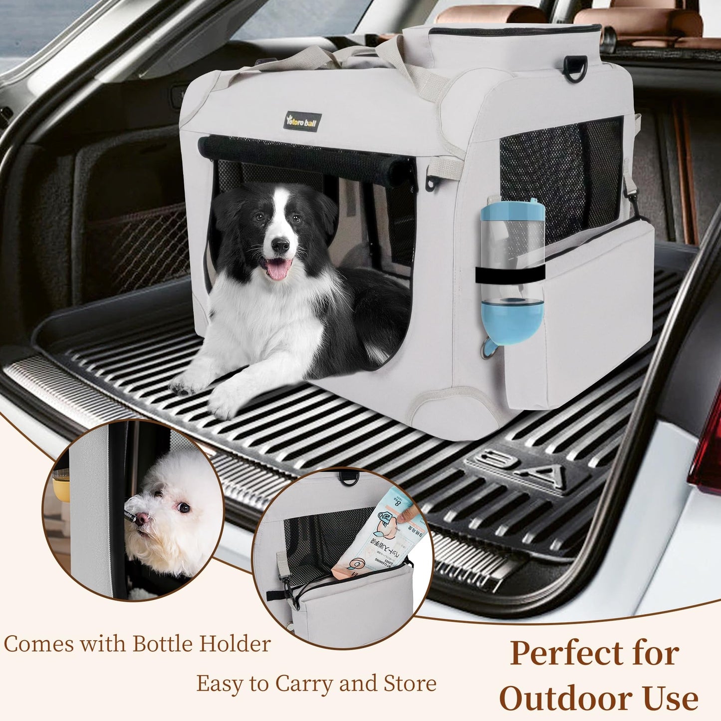 Totoro Ball Large Cat Carrier for Cats Collapsible Soft Pet XL Crate for Large/Medium Cats 15lbs+, Car Travel Portable Bag with Water Bottle Slot Ideal for Long Trips (Grey, 20.0"L x 14.0"W x 14.0"H)