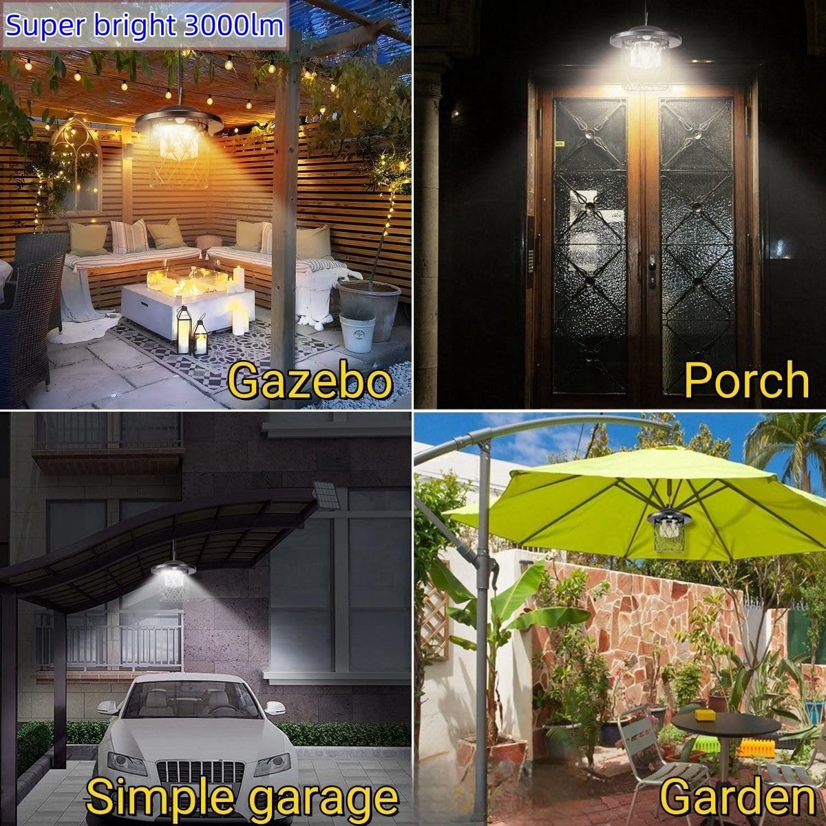 HULPPRE 3000lm Solar Shed Light,Daytime or Night,Classic Metal Solar Lights Indoor&Outdoor with E27 Bulb,Cool or Warm White,5 Modes Barn,Chicken Coop Light,Pendant Lamp for Patio,Garden,Yard,Gazebo