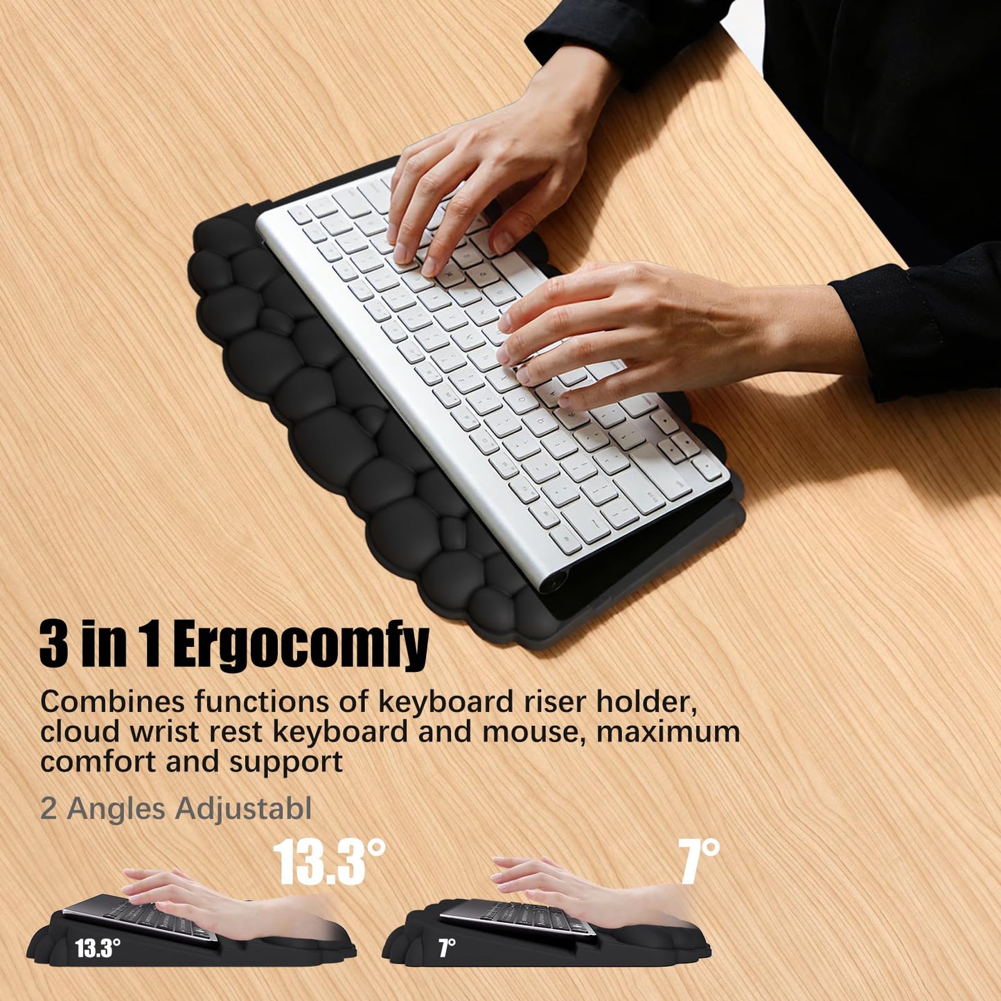 Ergonomic Wrist Rest for Keyboard and Mouse, Soft Memory Foam Cloud Keyboard Stand Pad with Wrist Rest Set, Easy Typing, Pain Relief, Comfort for Office, Work, Gaming - White