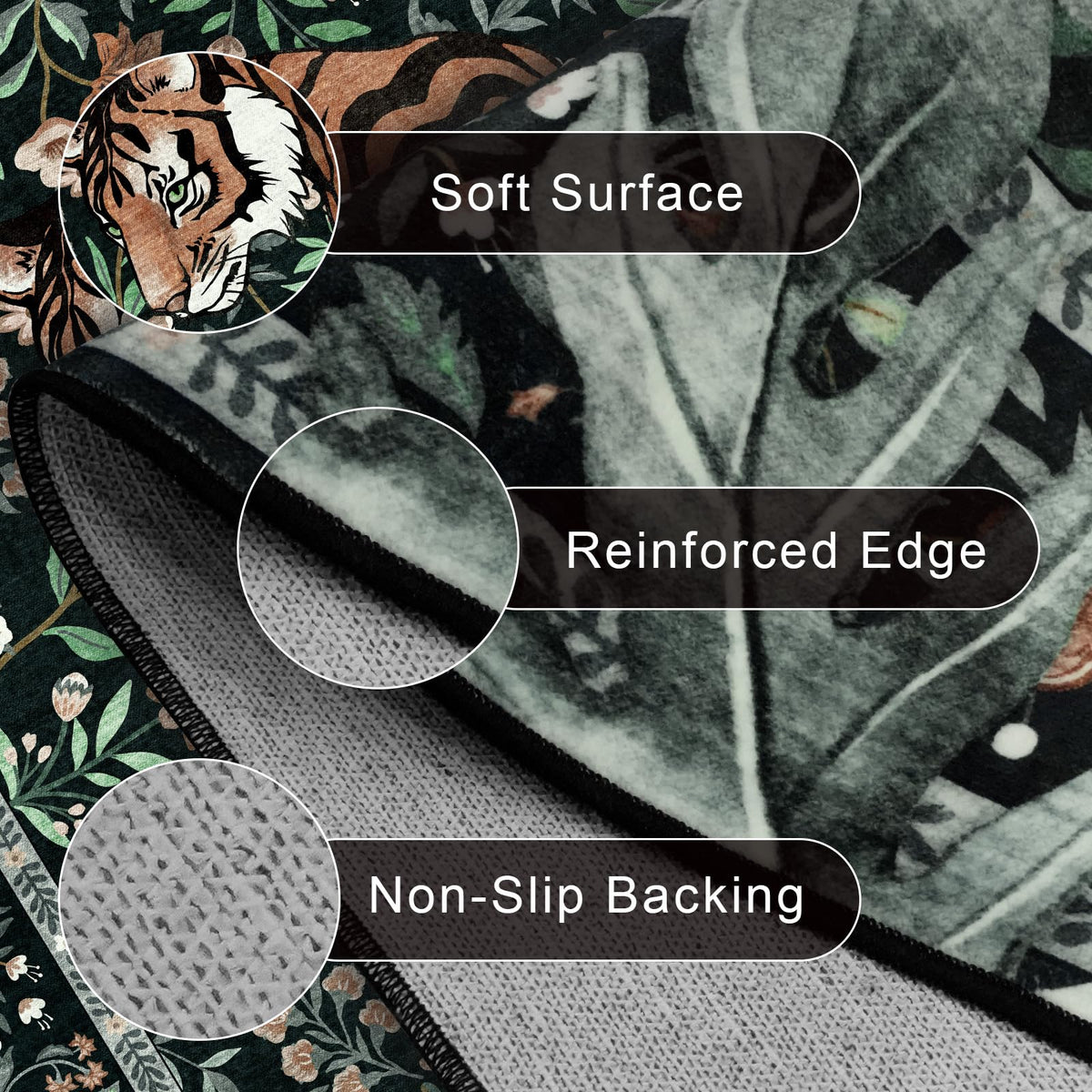 Hroza 5x7 Area Rug for Bedroom Tropical Jungle Tiger Non-Slip Green Rug Kid & Pet Friendly Washable Condo Rugs