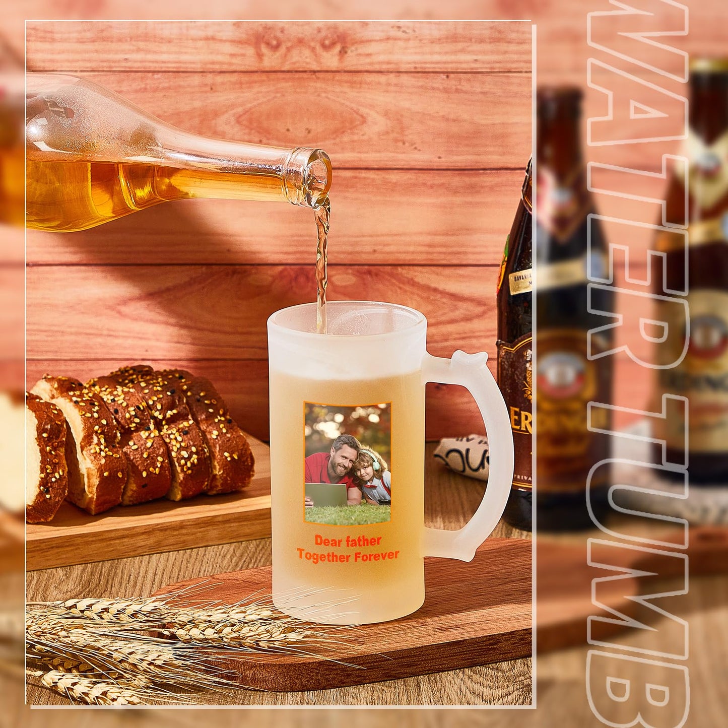 Mifoci 6 Pcs Sublimation Blank Beer Mugs Personalized Tazas para Father's Day Present 16 oz Frosted Beer Glass Cups Can Add Photo Text or Image Gift for Dad Husband Groomsmen Wedding Oktoberfest