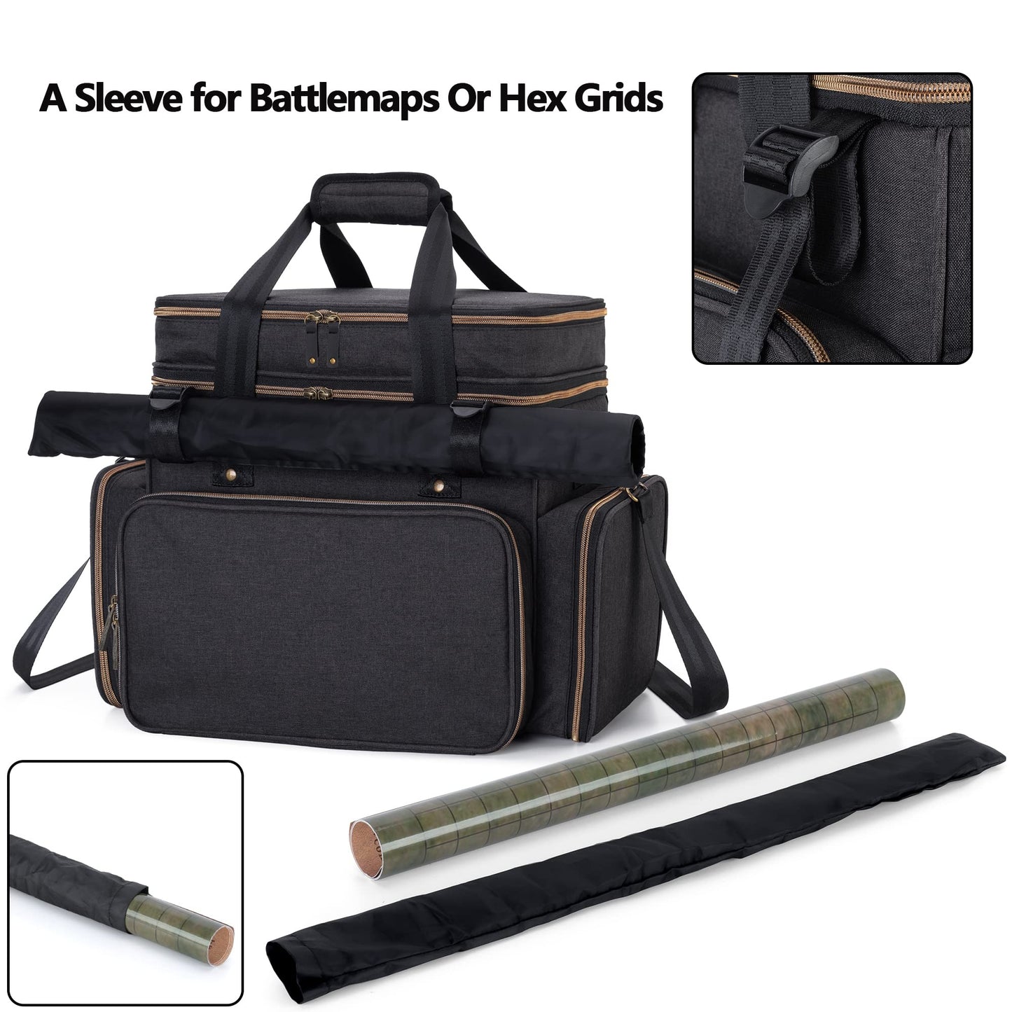 Trunab Tabletop RPG Adventurer's Travel Bag Compatible with Dungeons and Dragons Large DND Bag with Miniatures’ Foam Layer, Battle Mat Storage Bag, Fits Player’s Handbook, Guide Map, Dice & More