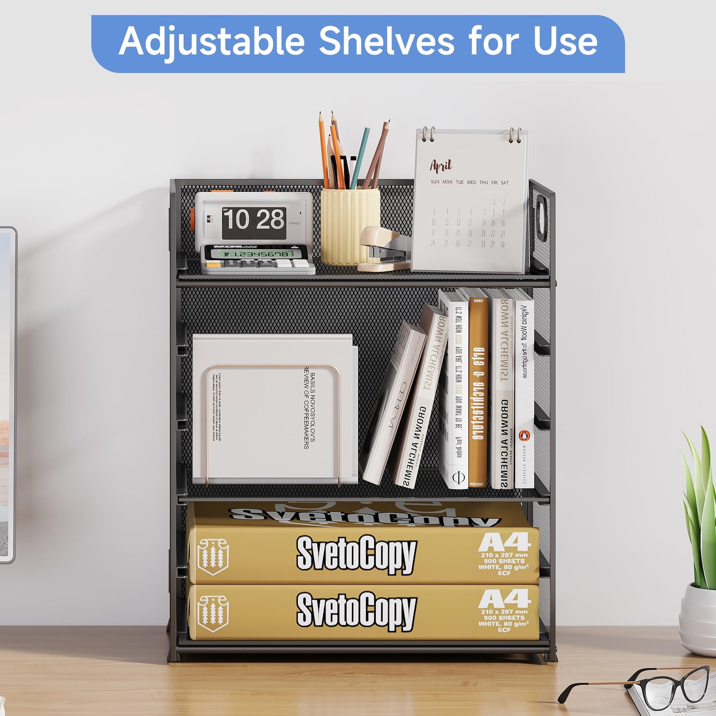 Marbrasse 6 Tier Desk Organizer, File Organizer with Handle, Mesh A4 Paper Organizer, Letter Tray for Office, Home or School (Black)