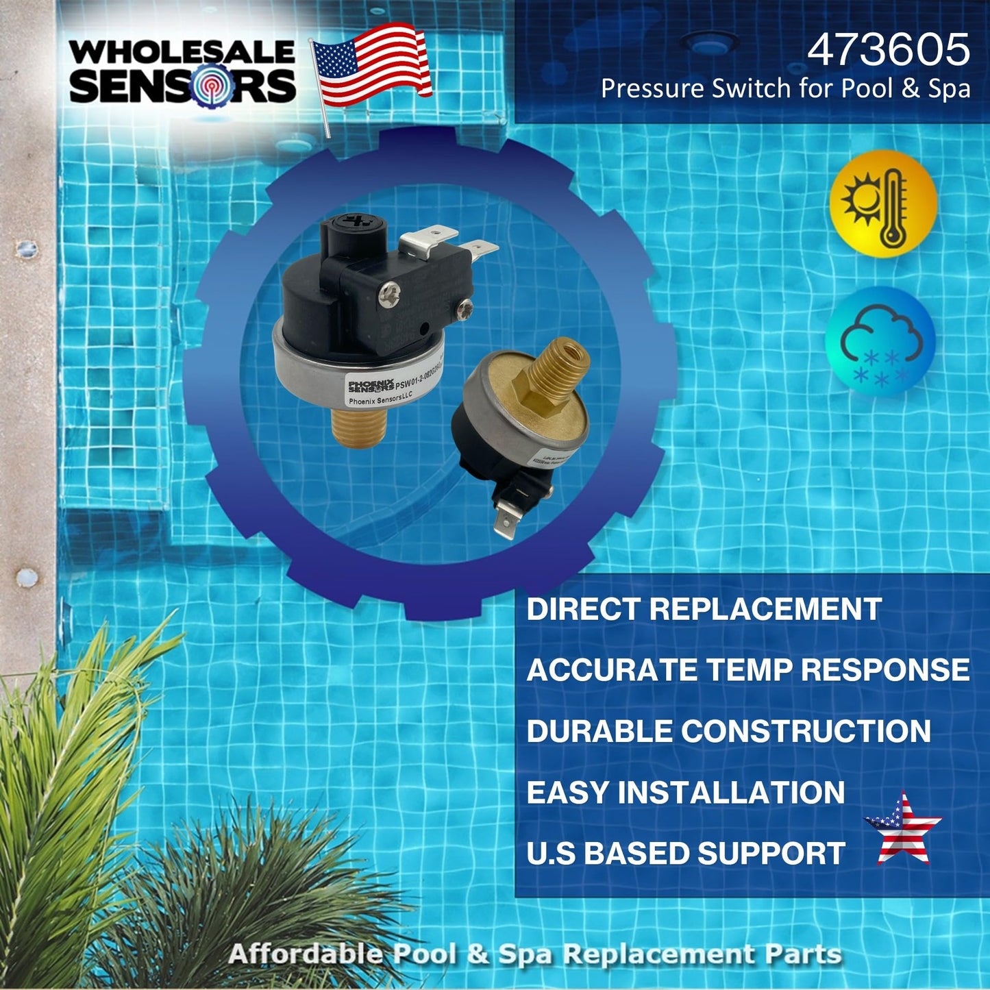 Replacement for Pentair 473605 Water Pressure Switch for MiniMax Pool & Spa Heaters 12 Month Warranty