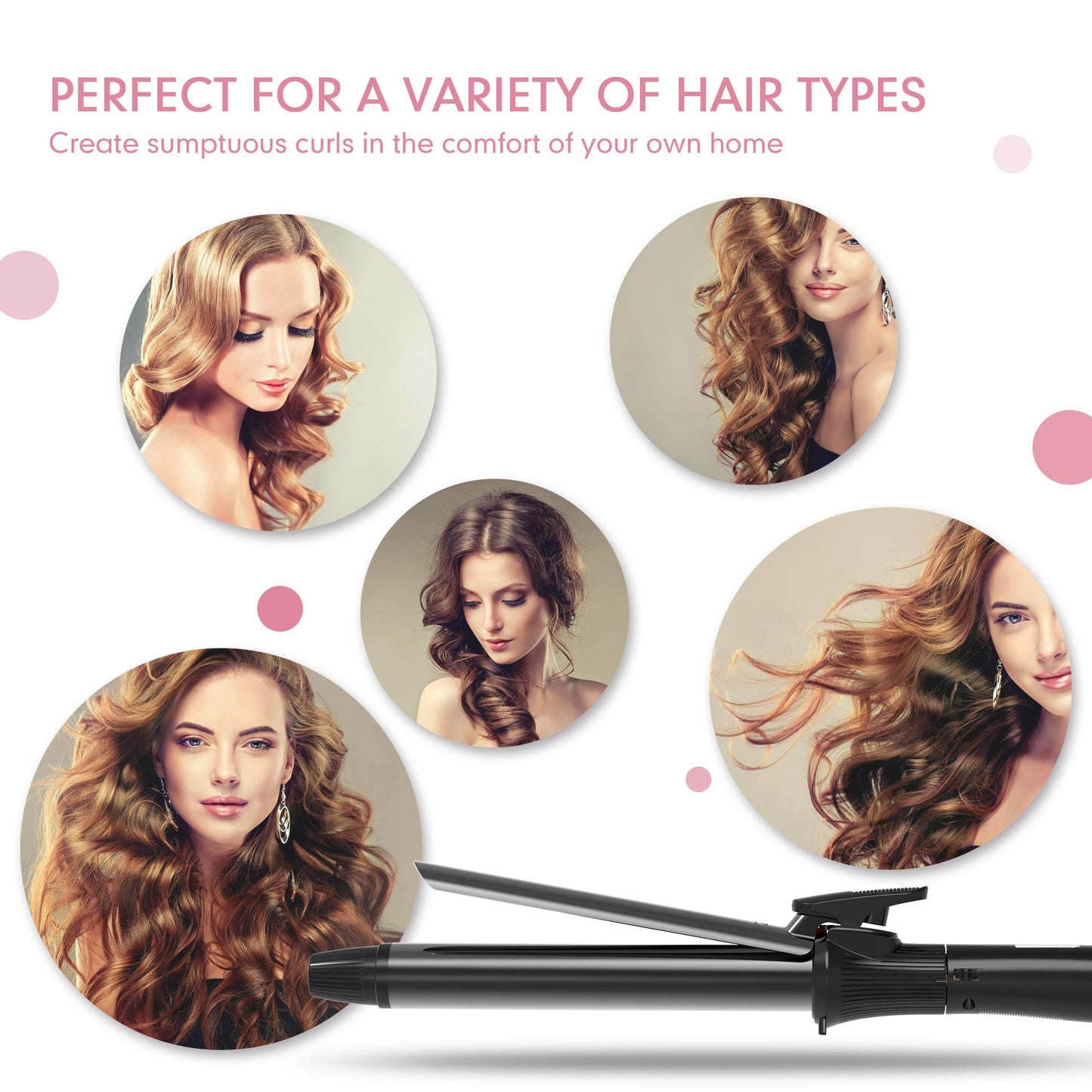 1 1/4 Inch Curling Iron with Clipped Tourmaline Ceramic Barrel Professional Hair Curler up to 450°F Dual Voltage for Traveling 60 Mins Auto Off Suit for Different Hairstyle (Black, 1.25 Inch)