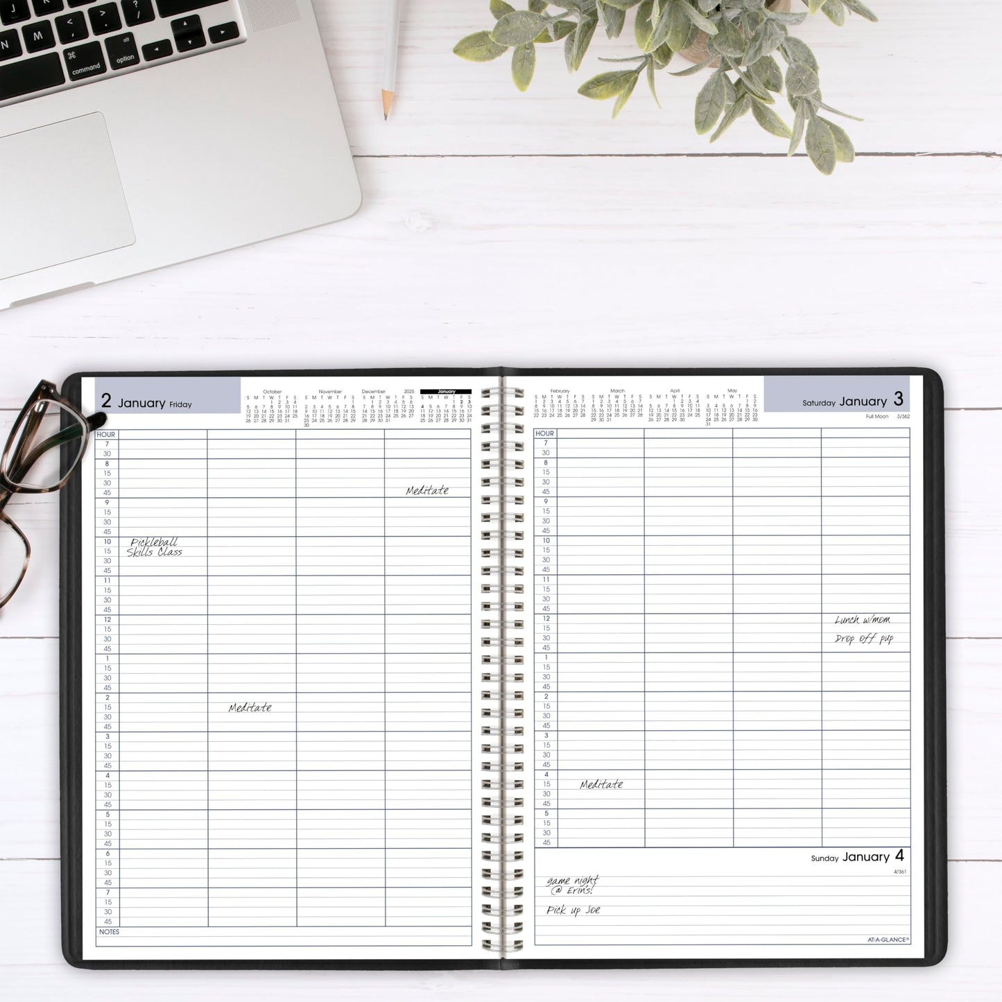 AT-A-GLANCE 2026 Appointment Book Planner, Daily, Four Person Group Planner, 8" x 11", Large, Quarter-Hourly, DayMinder, Black (G5600026)