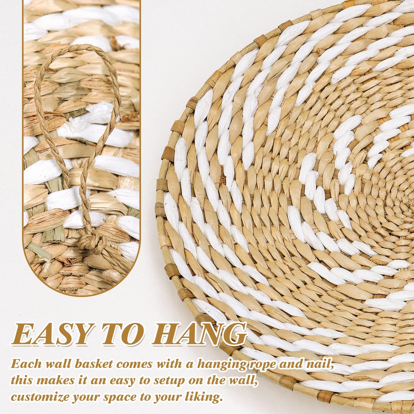 LOMOHOO Set of 10 Boho Wall Basket Decor Wicker Woven Wall Basket Decorations Bohemian Handcrafted Round Basket Hanging decor Bulrush Wall Art Decors for Living Room Rustic Home