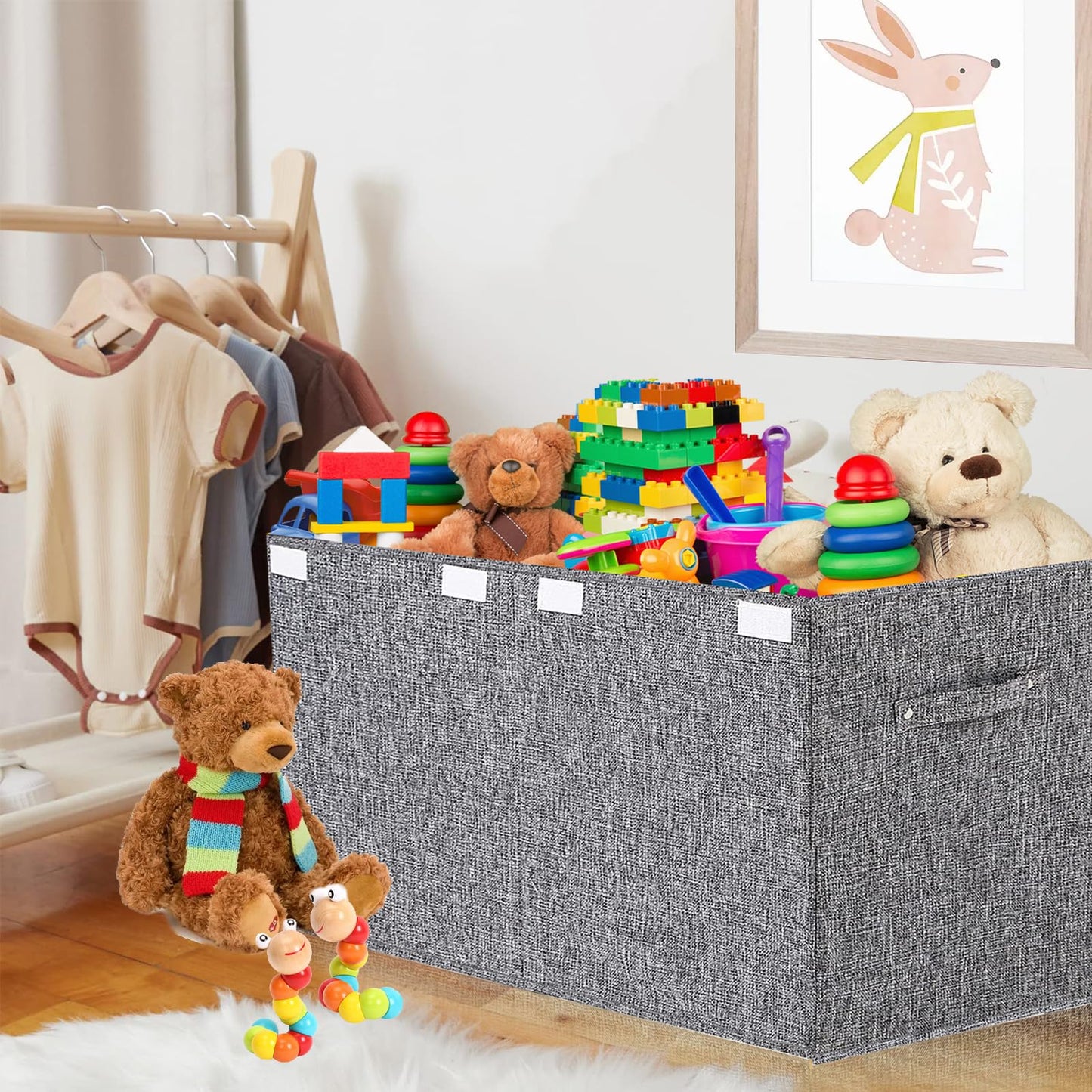 VERONLY Large Toy Box Chest Storage with Lid - Collapsible Kids Toys Boxes Organizer Bins Baskets Container with Handles for Boys, Girls, Nursery, Playroom, Clothes, Blanket, Bedroom(Light Gray)