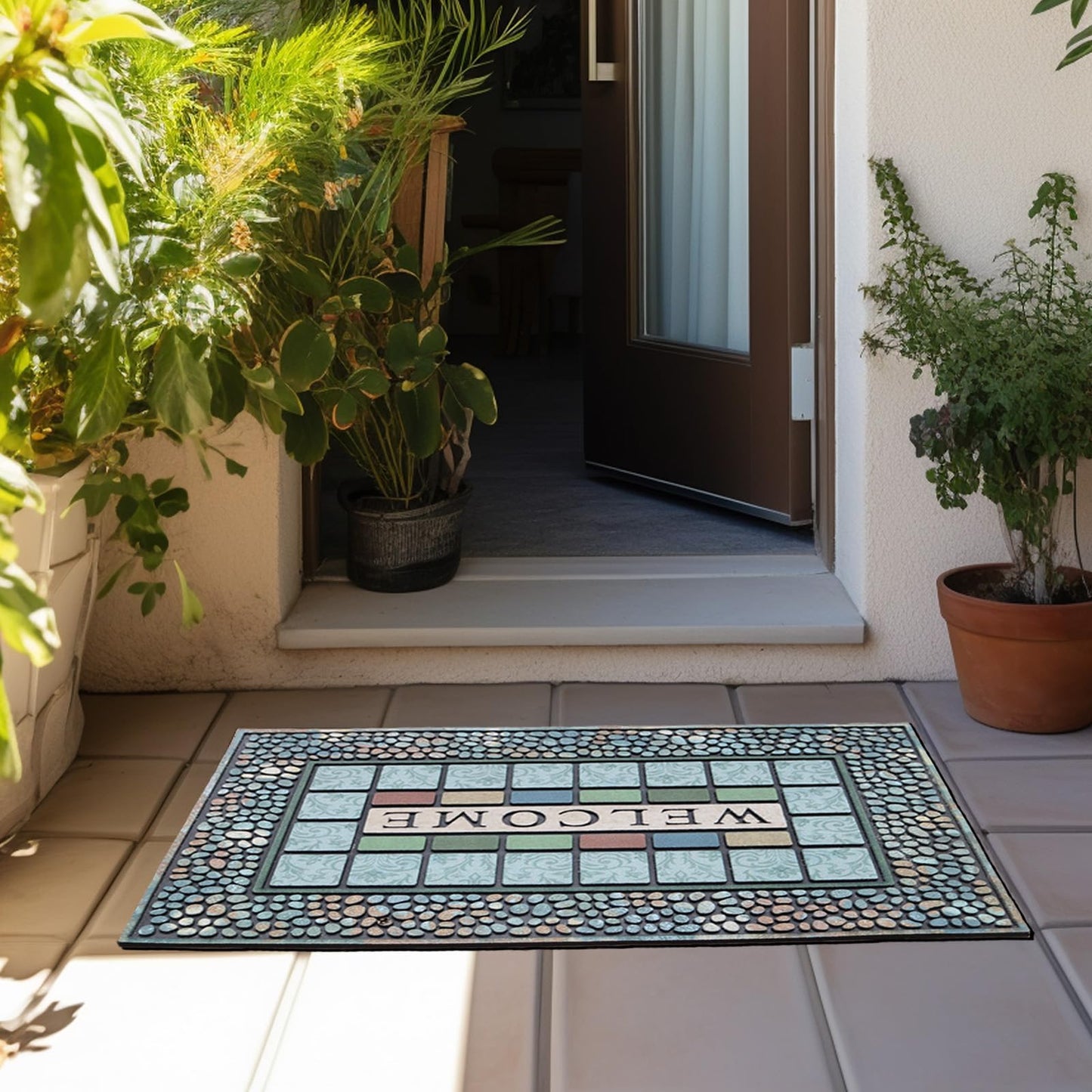 CHICHIC Entrance Door Mat Large 24 x 36 Inch Entry Way Doormat Front Door Rug Outdoor Heavy Duty Welcome Mat, Non Slip Rubber Back Low Profile for Garage, Patio, High Traffic Area, Rectangle Style A