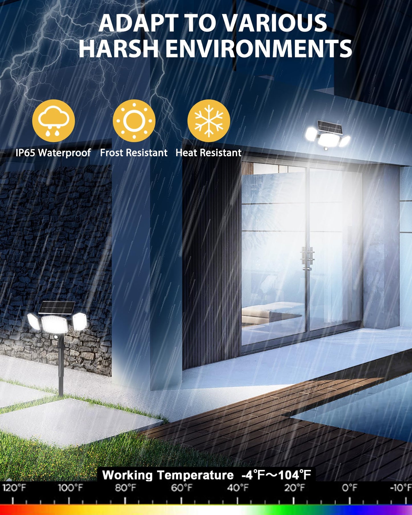 HAARAY Solar Outdoor Lights Motion Sensor Outdoor Lights with Ground Stakes, 208 LED Super Bright IP65 Waterproof 3 Head Security Flood Lights for Front Door Garden Porch Fence