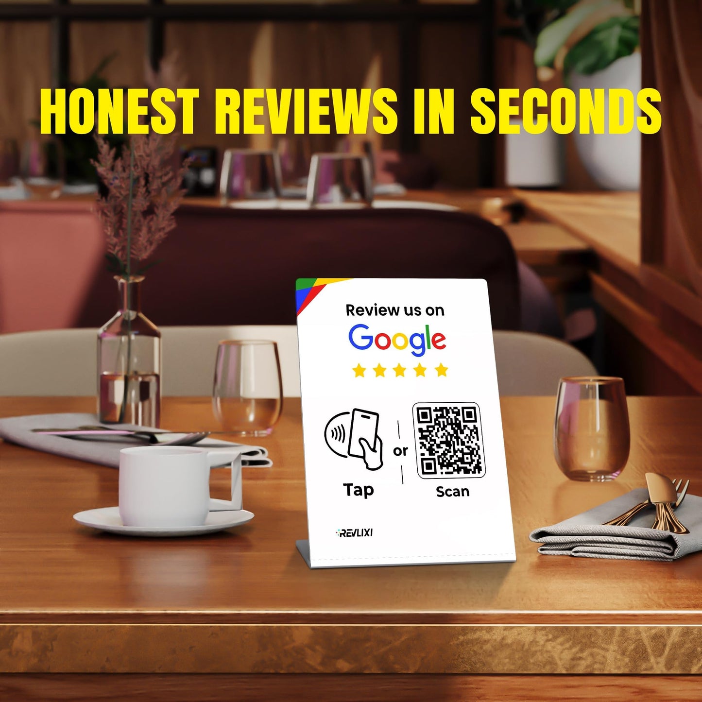 REVLIXI Google Review Stand (3 PCS)- Boost Reviews w/Reusable Google Review Tap Card Stand & QR Code Stand -No App, No Subscription- Android & iPhone Compatible -Boost Google Reviews for Online Growth
