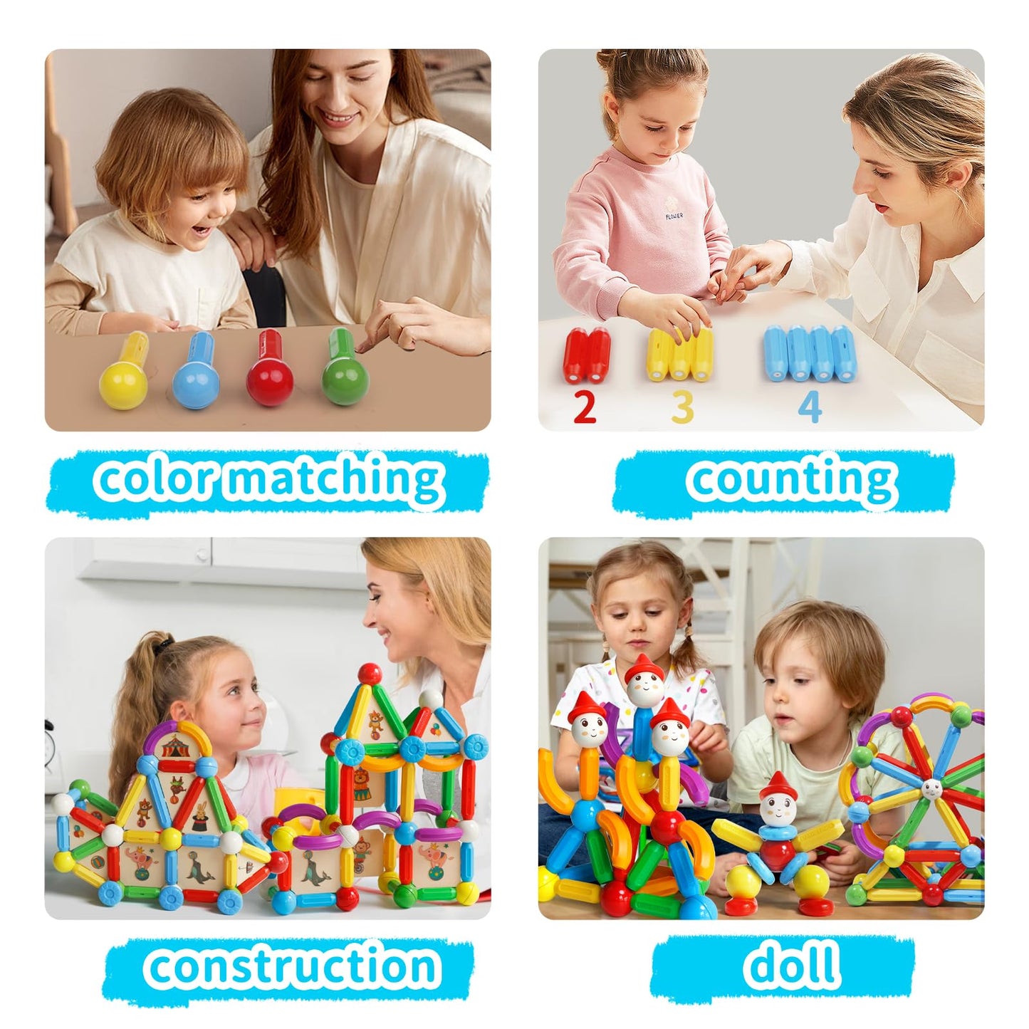 TOKBLOK Magnetic Blocks Toys for 3 Years Old Girls Boys Magnetic Building Sticks Preschool Educational Learning STEM Toddler Montessori Magnet Toys Kids Gift